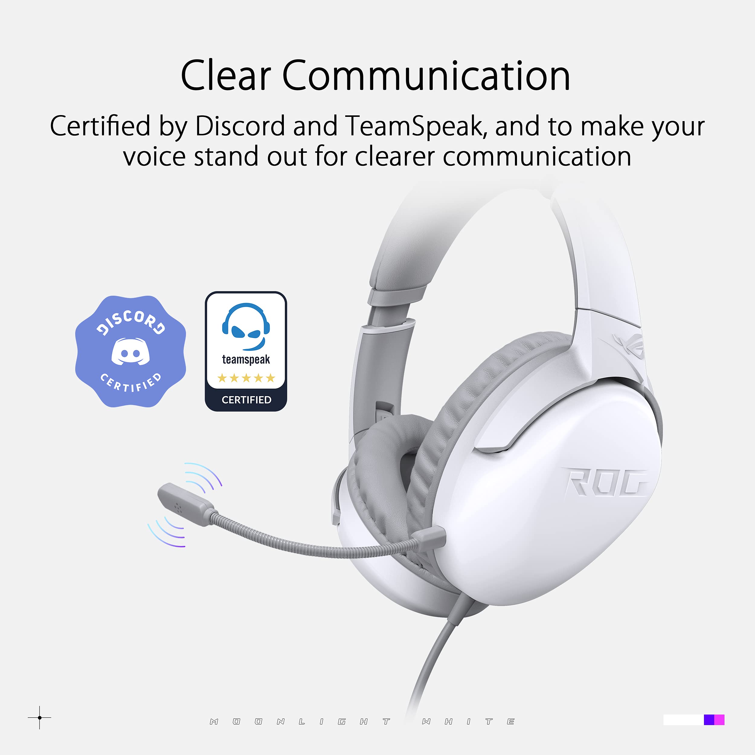 ASUS ROG Strix Go Core Moonlight White Gaming Headset - 3.5mm Jack, High Resolution Audio, Noise Cancelling Mic, 40mm Drivers, Lightweight Design for PC, Switch, PS5 & Mobile Devices - Perfect for Competitive Gaming & Online Streaming