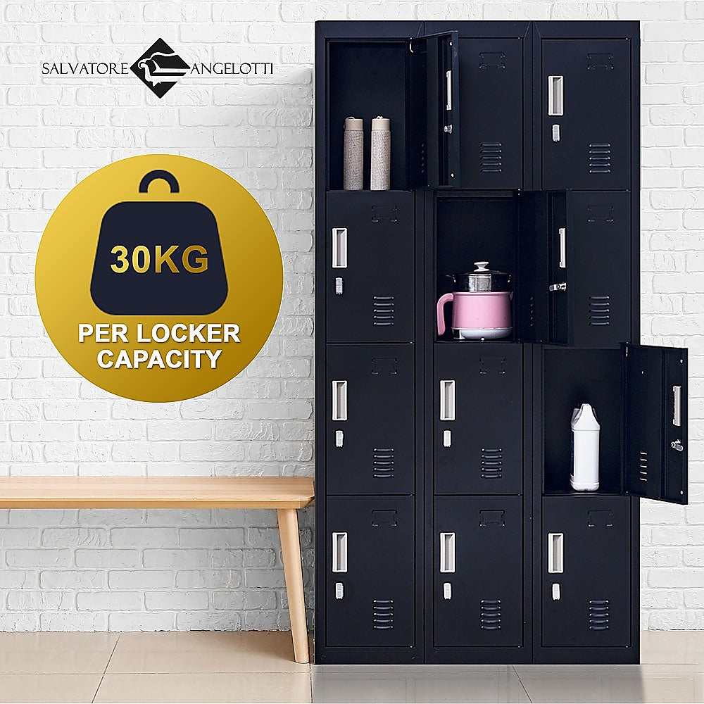 12-Door Locker Cabinet - Heavy Duty Steel Storage for Office, Gym, School & Home - Secure Padlock Operated - Perfect for Employee Storage, Sports Equipment & Personal Belongings