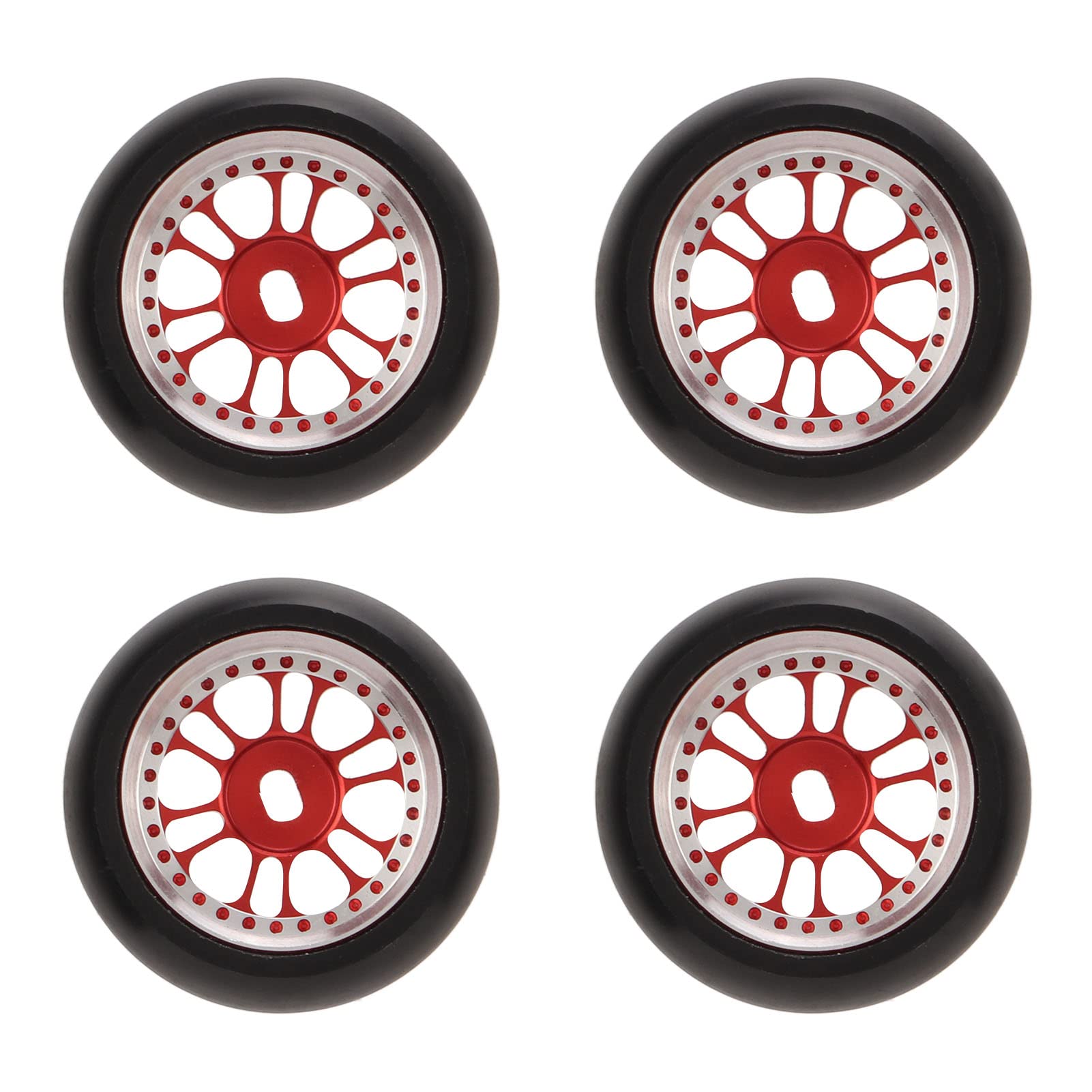 VGEBY 4Pcs High Performance RC Drift Tires with Aluminum Alloy Wheel Hubs - Durable Abrasion Resistant Tires for 1/28 Scale RC Cars (Red) - Perfect for Drift Racing and Off-Road RC Car Enthusiasts
