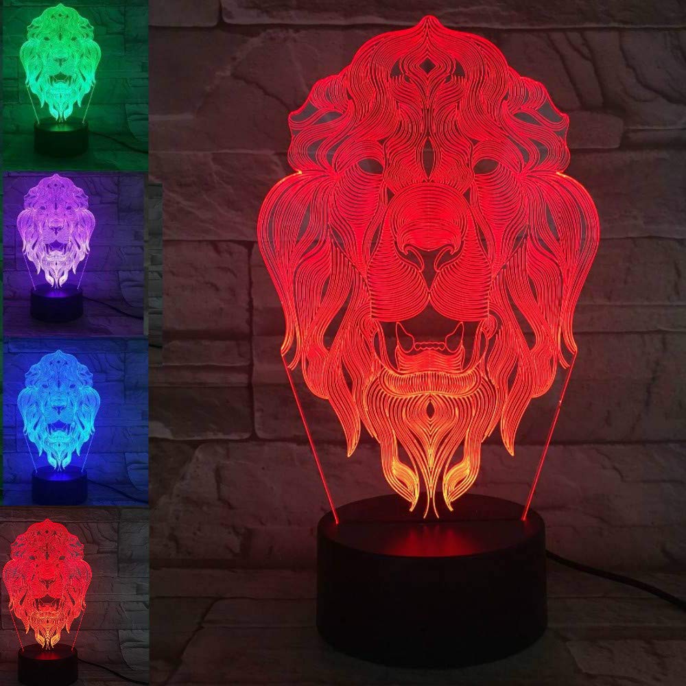 3D Lion & Tiger Night Light - LED Touch Switch Desk Lamp with 7 Color Changing Modes, Optical Illusion Decor for Kids Room, Nursery, Christmas Gift, Birthday Present, Home Decor (Perfect for Bedtime, Playrooms & Holiday Lighting)