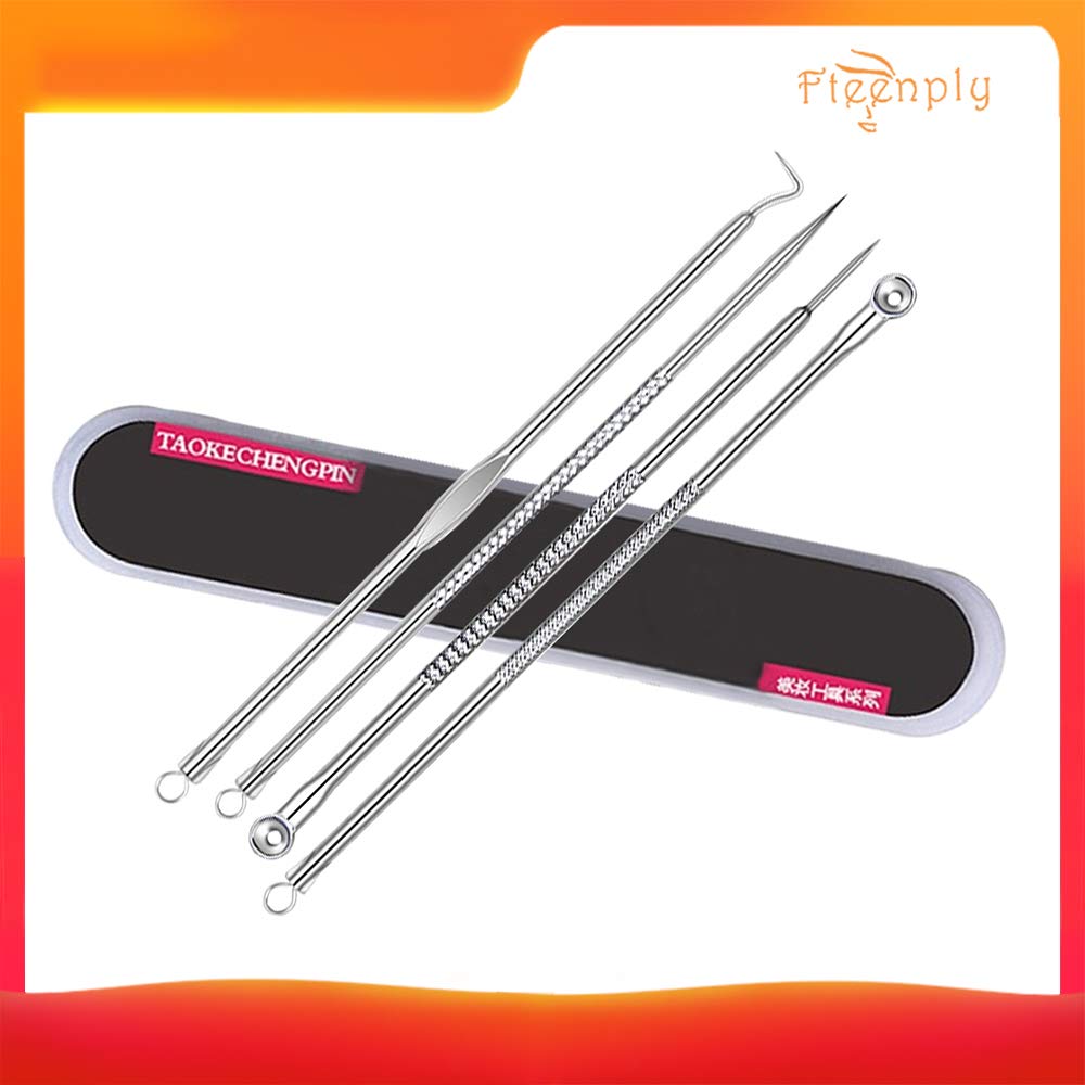 POOWE Stainless Steel Blackhead Remover Tool Kit - Professional Beauty Tools Set for Acne & Blackhead Removal - Perfect for Home Spa & Facial Care (Silver)