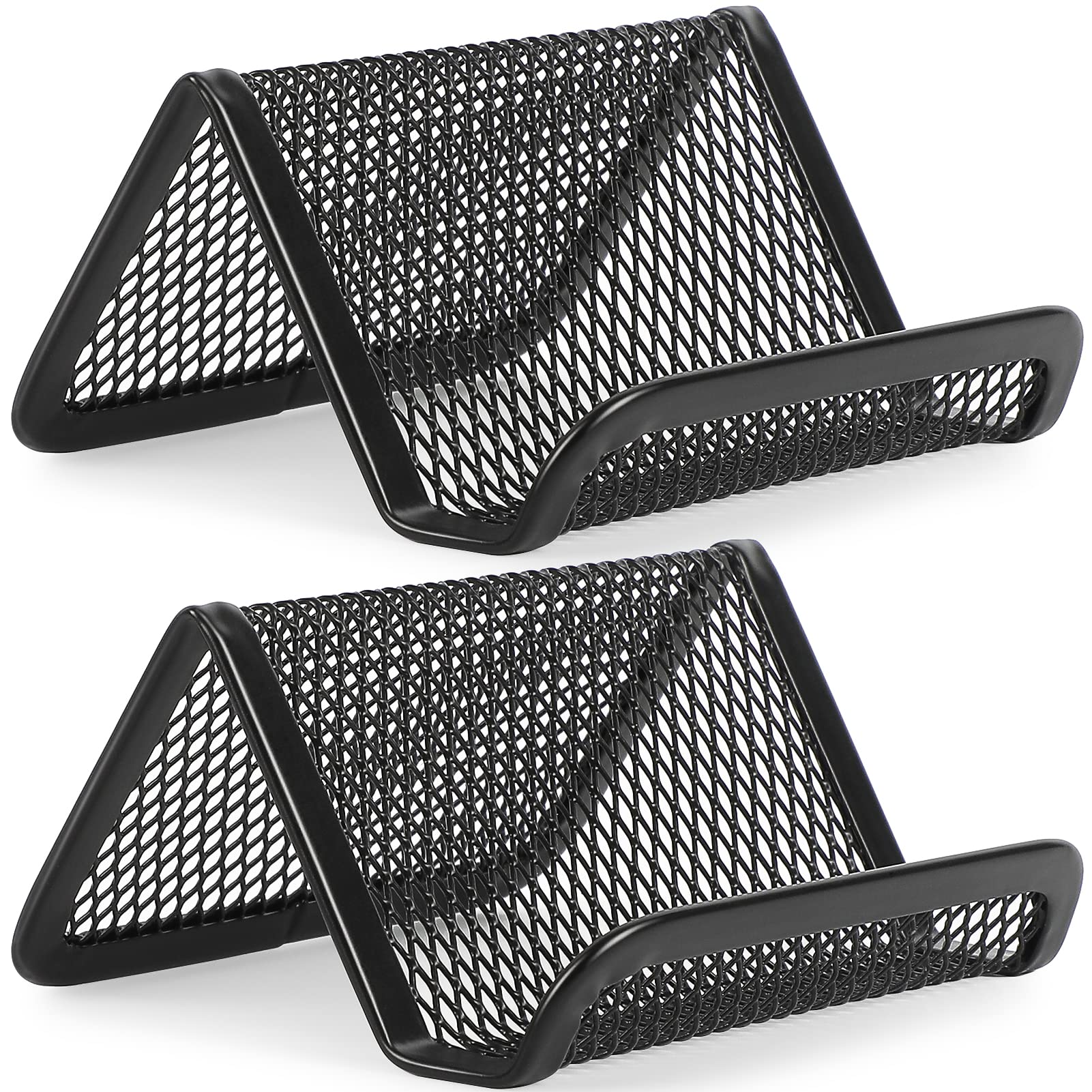 Premium Metal Mesh Business Card Holder for Desk - 50 Card Capacity, Black (2 Pack) - Ideal for Office, Reception, and Professional Networking Events