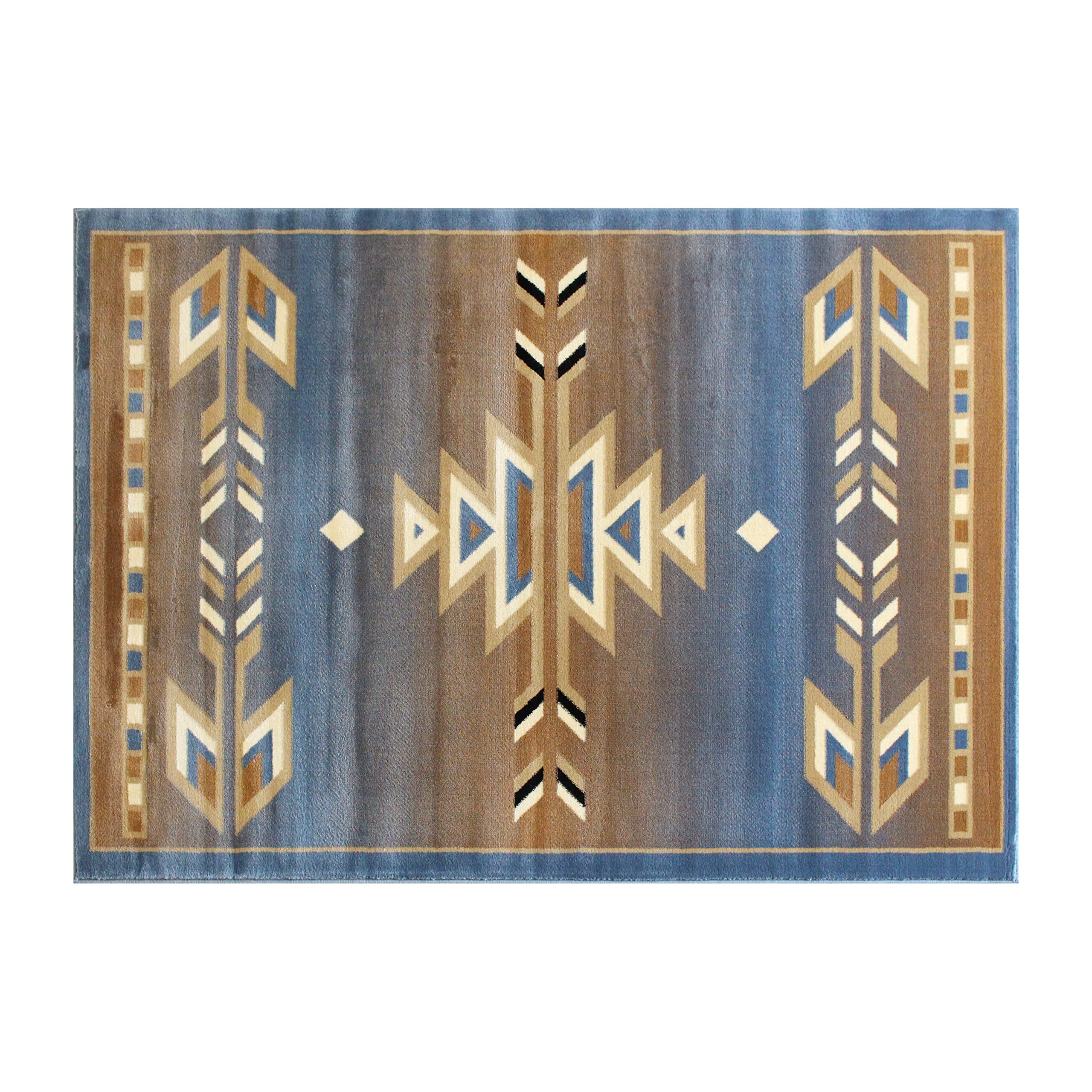 Masada Southwest 4'x5' Native American Area Rug - Blue Tribal Design Handmade Wool Rug for Living Room, Bedroom & Boho Decor