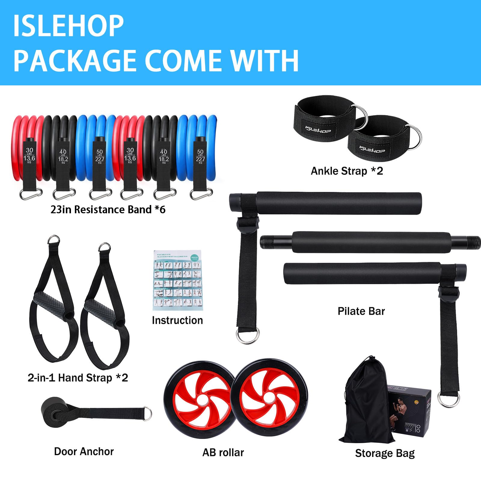 Pilates Bar Kit with 6 Resistance Bands (30,40,50lbs) - Portable Home Gym Equipment for Men & Women - Yoga Exercise Bar Set for Weight Squats, Thighs & Glutes - Perfect for Home Workouts, Yoga, Pilates & Strength Training