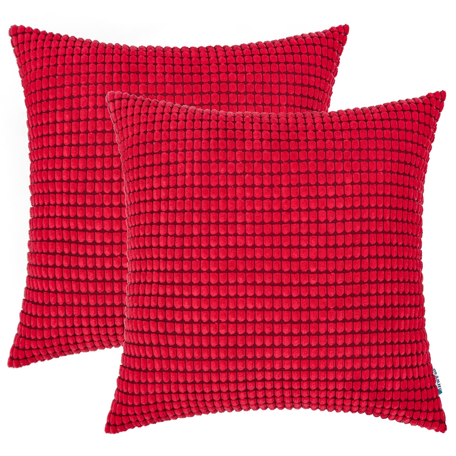 HWY 50 16x16 Inch Corduroy Throw Pillow Covers Set of 2 - Soft Solid Corn Texture Red Accent Cushion Covers for Sofa, Couch, Living Room & Bedroom Decor - Perfect for Home Styling and Cozy Comfort