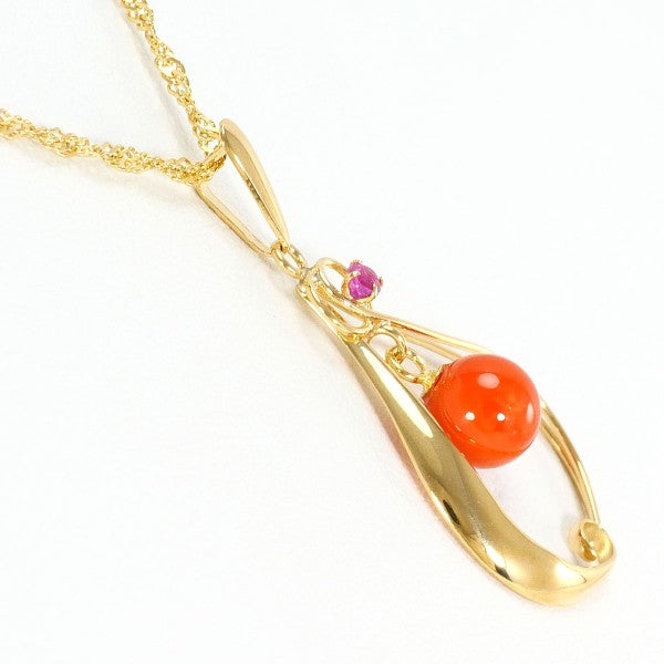 18K Yellow Gold Coral Ruby Necklace for Women - Elegant Handmade Jewelry Gift for Anniversary, Valentine's Day & Special Occasions
