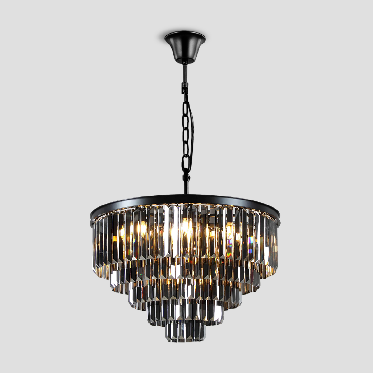 Falria Multi-Tier Clear & Smoke Crystal Round Chandelier - Elegant Ceiling Light Fixture for Dining Room, Living Room, Bedroom, and Wedding Decor