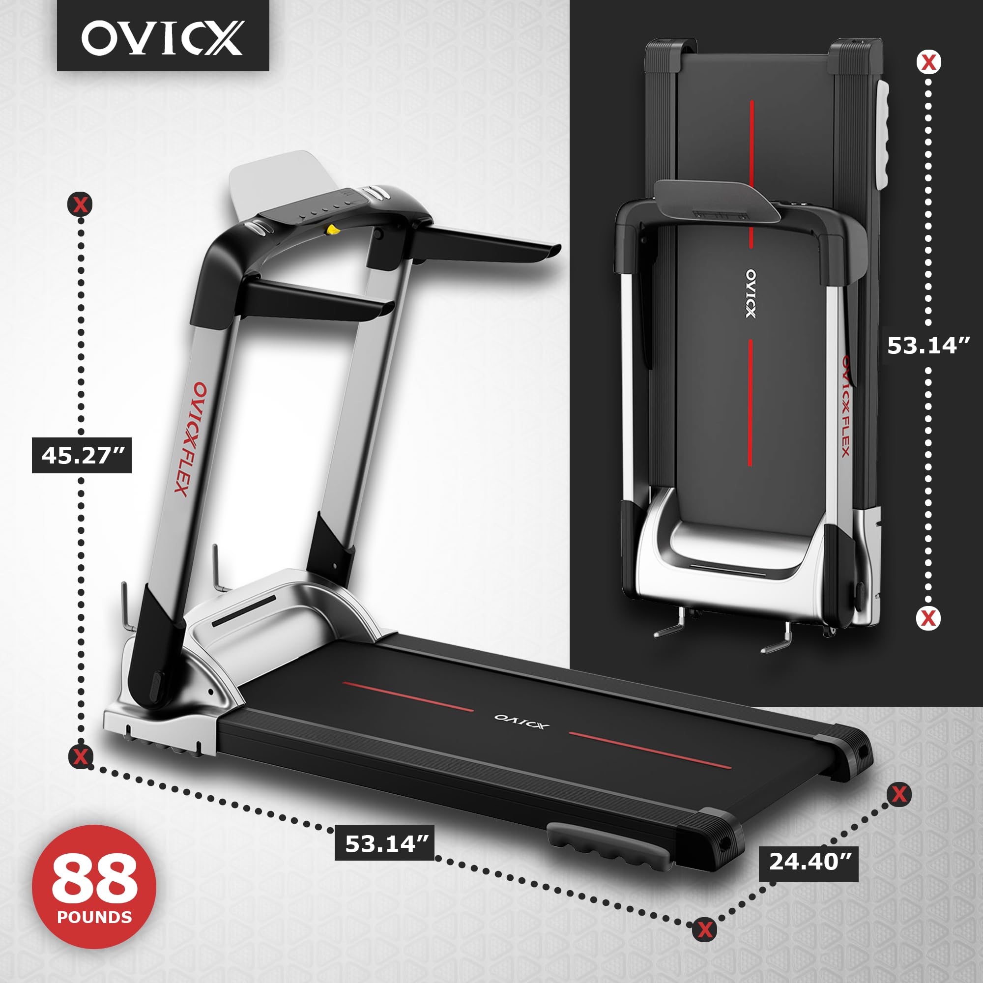 OVICX Foldable Treadmill for Home & Apartment - Compact Electric Running Machine with LCD Display for Cardio Workout, Jogging & Fitness Training - Perfect for Small Spaces & Home Gym