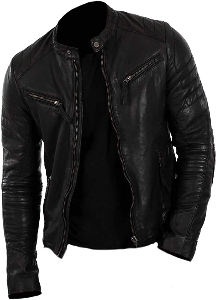 Classyak Men's Genuine Leather Motorcycle Jacket - Stylish Biker Jacket for Riding & Casual Wear - Perfect for Motorcycle Enthusiasts & Fashion Lovers
