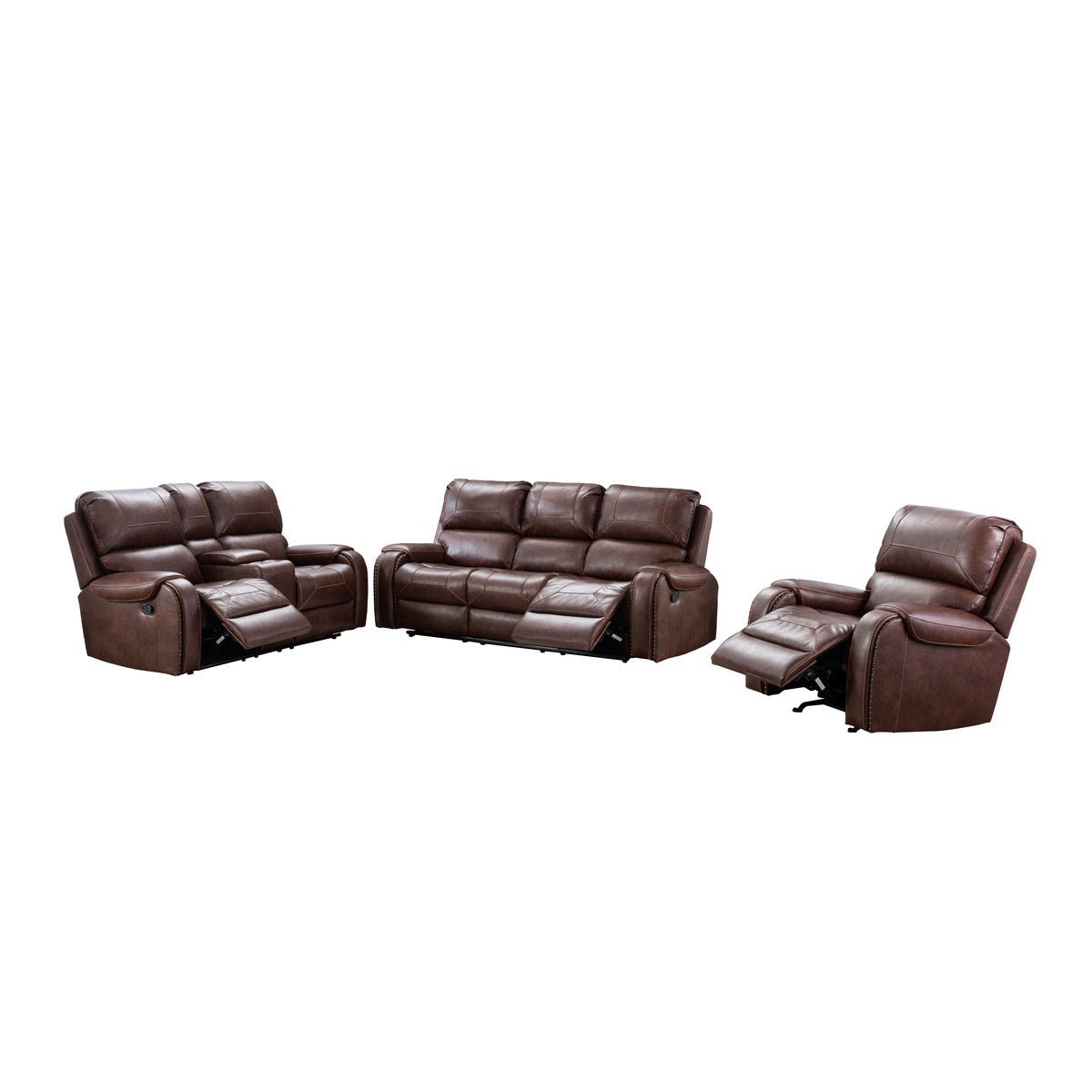 Caesar Brown Reclining Loveseat with Center Console - Modern Reclining Sofa with Cup Holders & Storage | Perfect for Living Room, Home Theater & Small Spaces