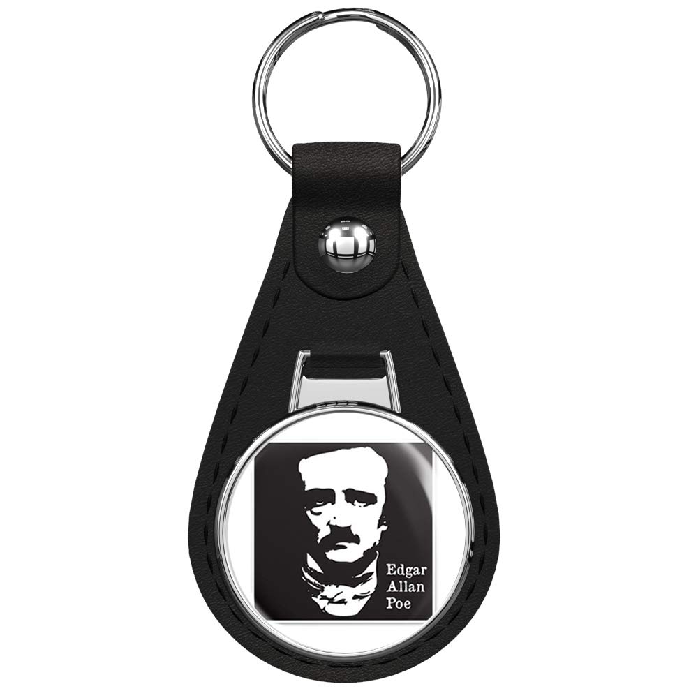 Edgar Allan Poe Gothic Black Leather Keychain with Silver Keyring - Vintage Literary Gift for Book Lovers, Writers & Poe Fans - Perfect for Keys, Backpacks & Gifts