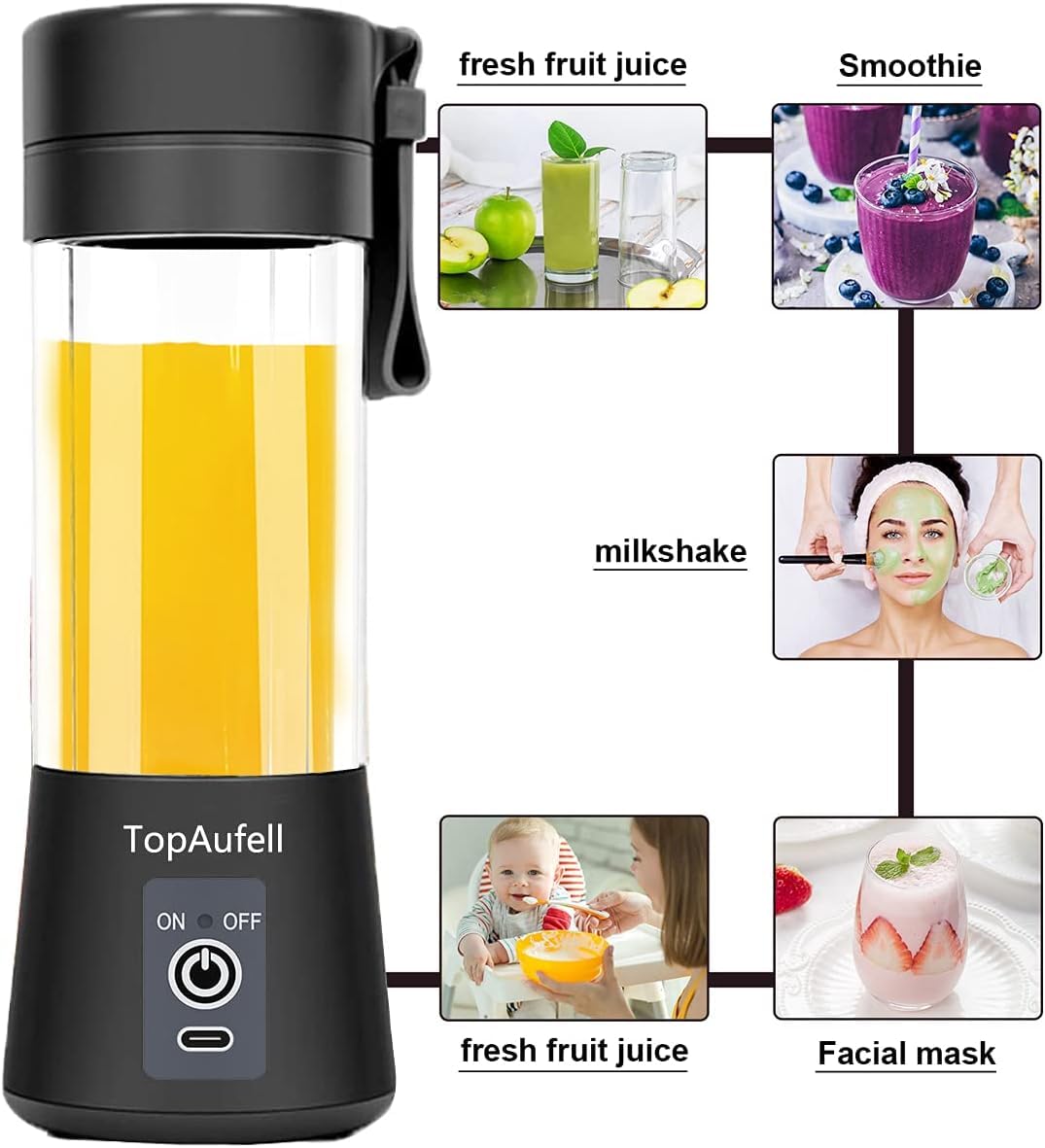 Portable USB Rechargeable Personal Blender with 6 3D Blades - 380ml Electric Fruit Juice Mixer for Smoothies, Shakes & Healthy Drinks - Perfect for Home, Office, Gym & Travel (Rose)