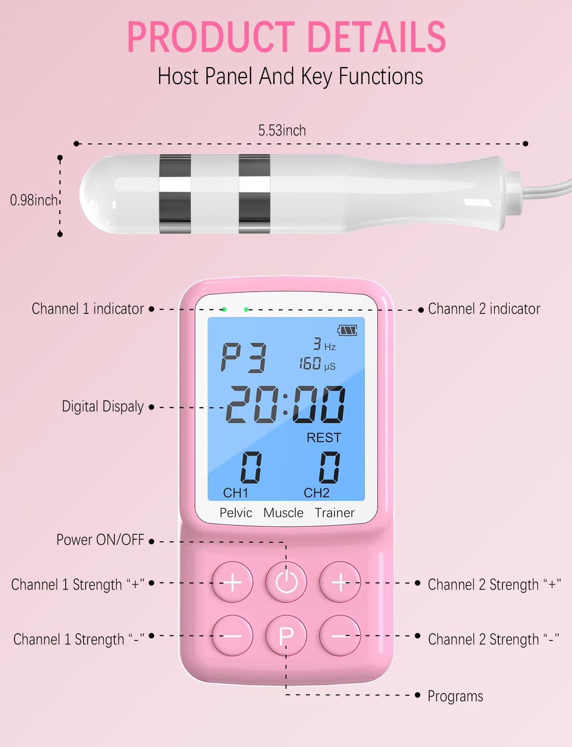 Electric Kegel Exerciser for Women - Pelvic Floor Muscle Strengthening Device, Incontinence Treatment, Pink - Postpartum Recovery & Bladder Control Support