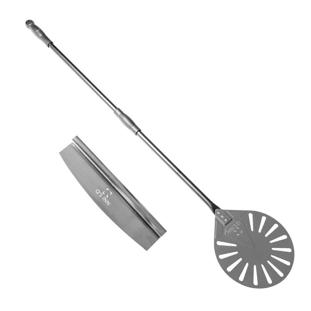 Q's INN Professional 9 Inch Perforated Anodized Aluminum Pizza Peel with 37 Inch Long Handle - Perfect for Home Baking, Wood Fired Ovens & Restaurant Pizza Making (48 Inch Overall Length)