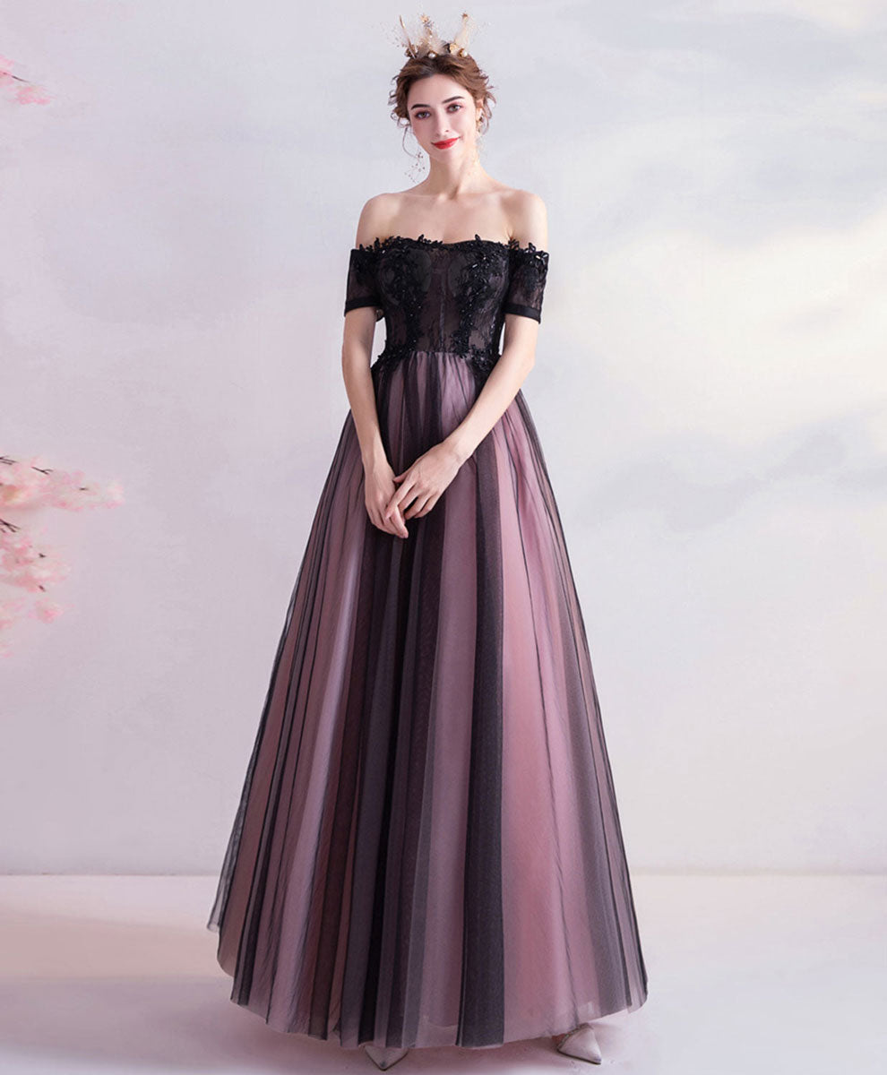 Elegant Purple Tulle Lace Off-Shoulder Long Prom Dress for Women - Formal Evening Gown for Homecoming, Ball, Wedding & Special Occasions
