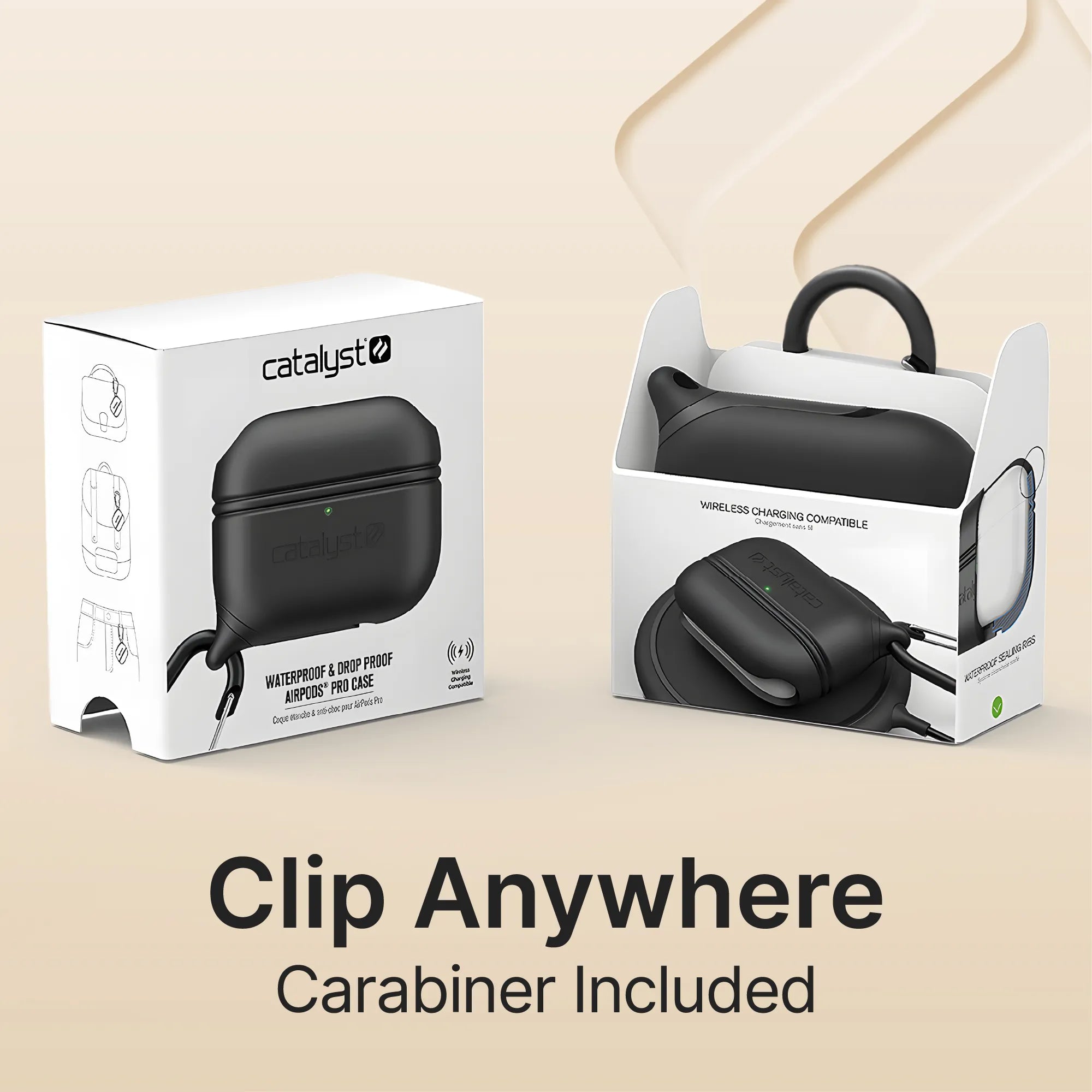 Apple AirPods Pro (2nd Generation & 1st Gen) Waterproof Protective Case with Carabiner Clip - Perfect for Running, Hiking & Outdoor Activities