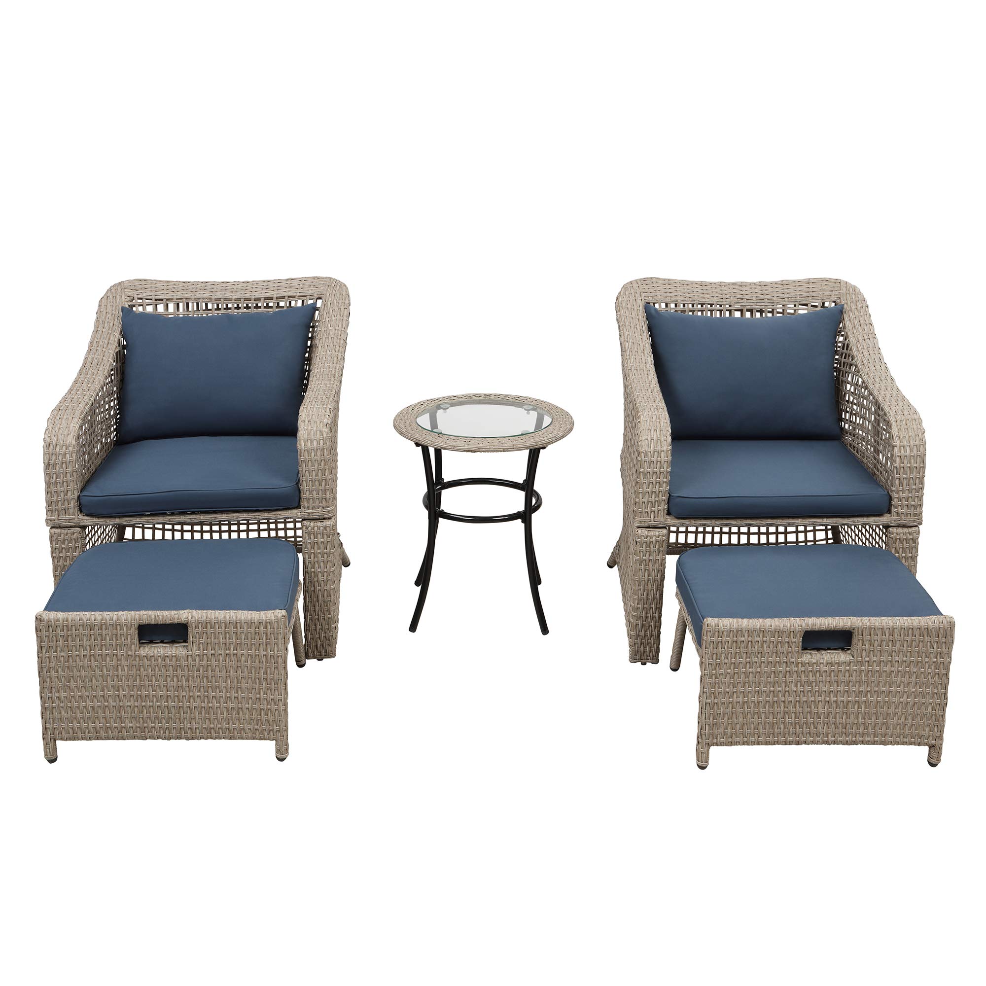VeryKe 5-Piece Outdoor Patio Furniture Set - Rattan Wicker Bistro Chairs with Stools & Tempered Glass Table - PE Wicker Sectional Sofa Conversation Set in Brown - Perfect for Garden, Backyard, Balcony and Poolside Relaxation