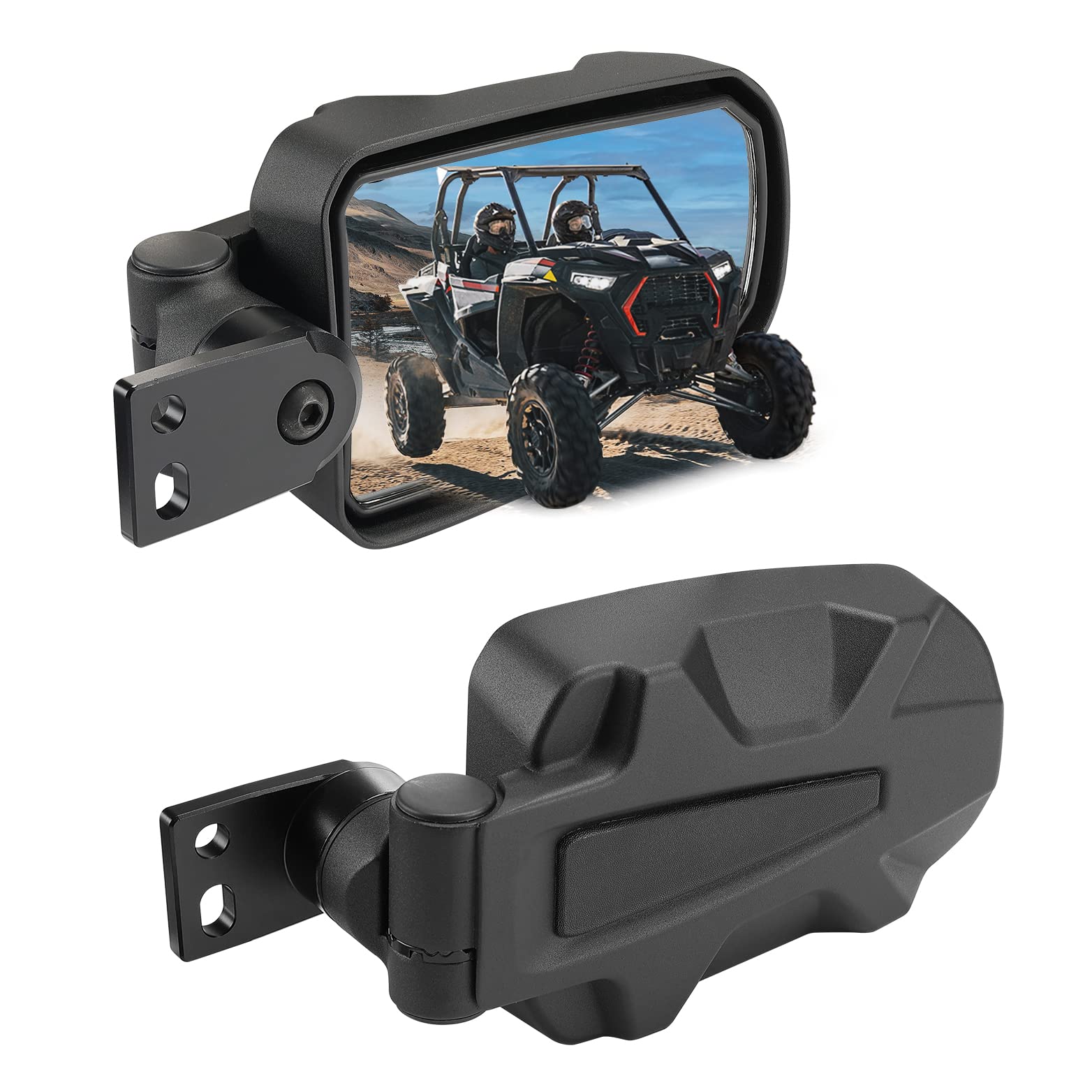 KEMIMOTO Adjustable Folding Aluminum UTV Side Mirrors - Compatible with 2014-2023 Polaris RZR XP 900/1000 Turbo Trail - Durable Bolt-On Clamp Mount Accessories for Off-Road Adventure & Trail Riding