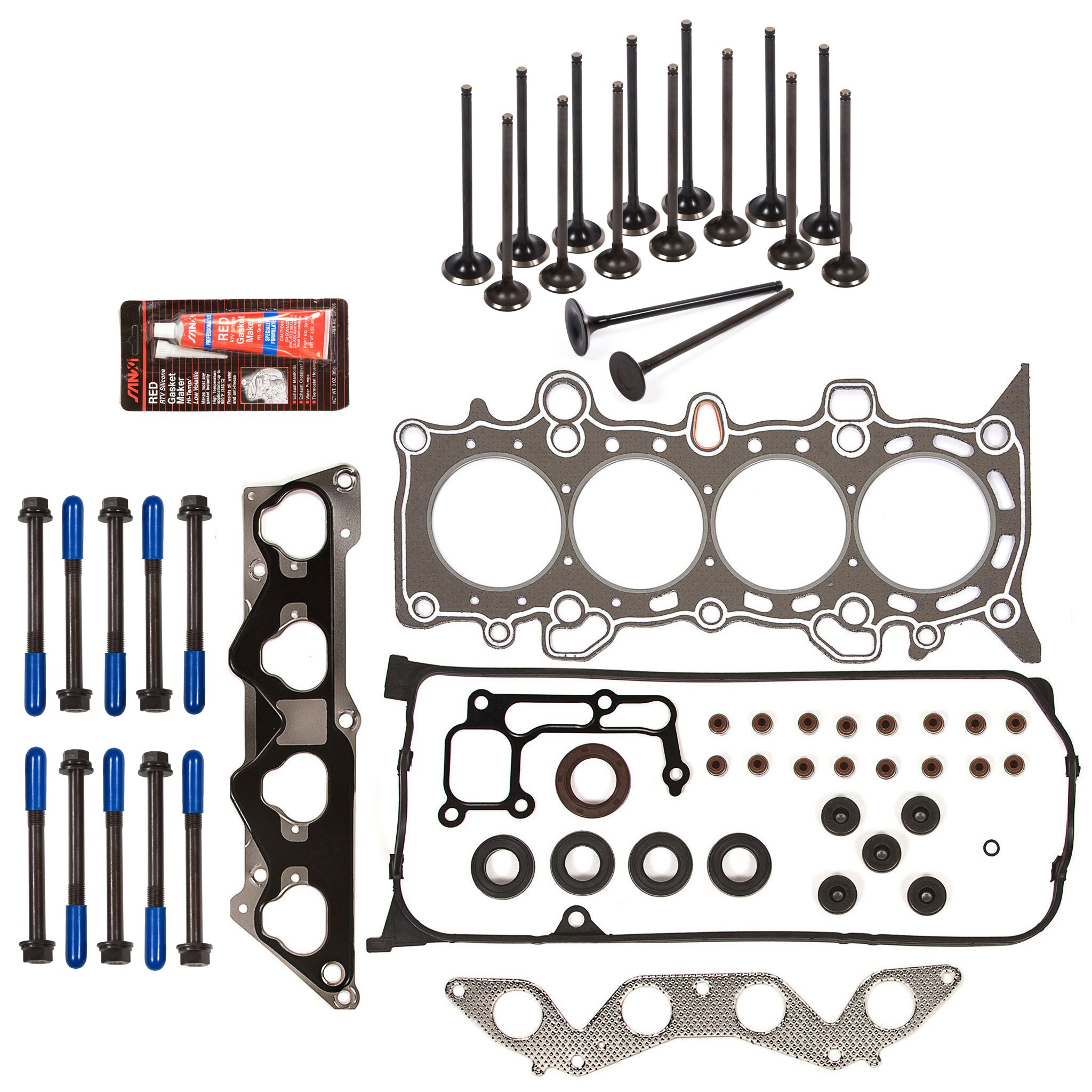 Evergreen HSHBIEV4034GC Complete Head Gasket Set with Head Bolts & Intake/Exhaust Valves - Compatible with 2001-2005 Honda Civic VTEC EX HX SI 1.7L D17A2 D17A6 Engines - Perfect for Engine Rebuilds & Performance Upgrades