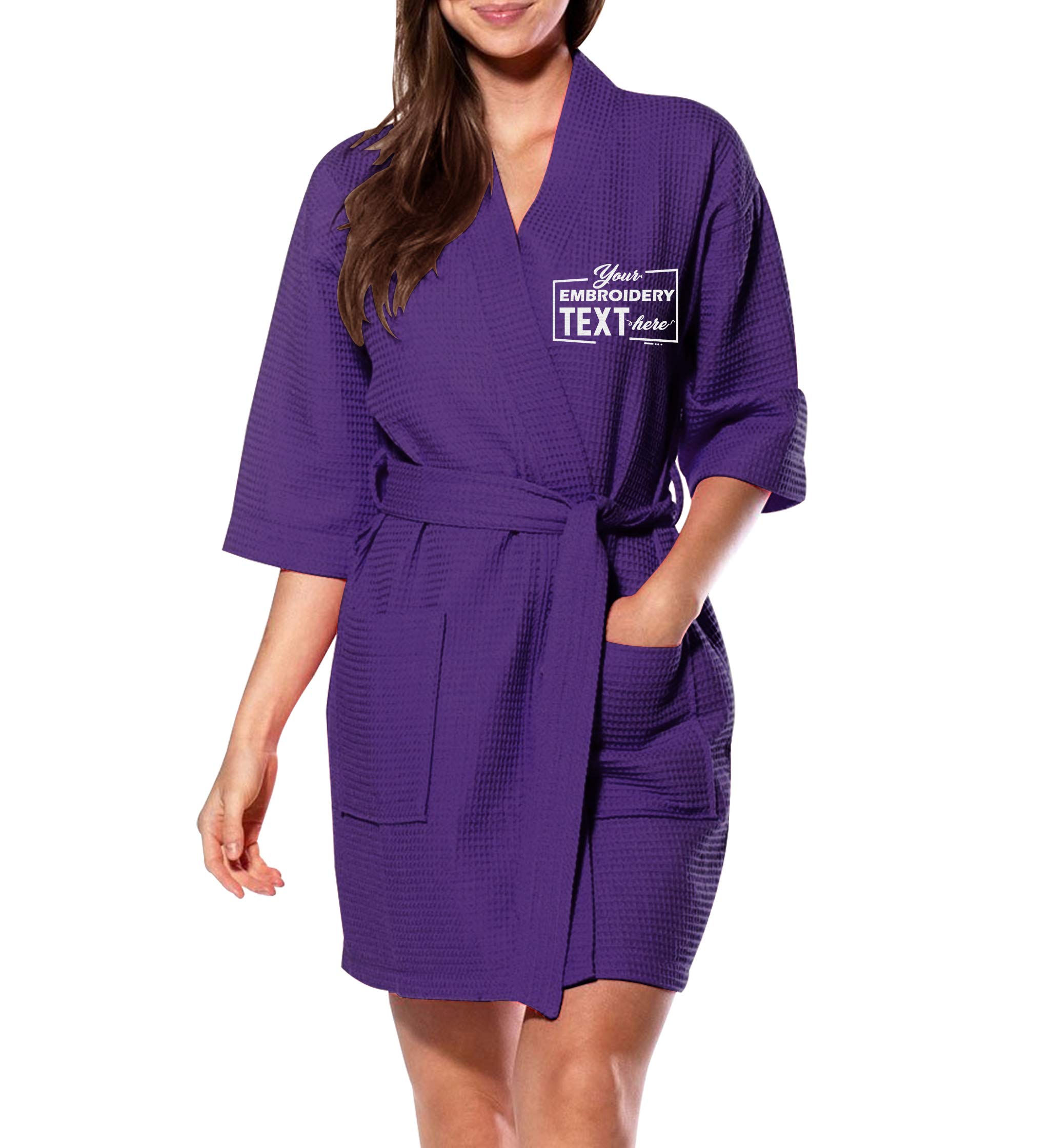 TEEAMORE Personalized Waffle Kimono Robe - Soft Bridesmaid Gift, Spa Bathrobe for Women - Perfect for Wedding Preparation, Relaxing at Home & Luxury Spa Days