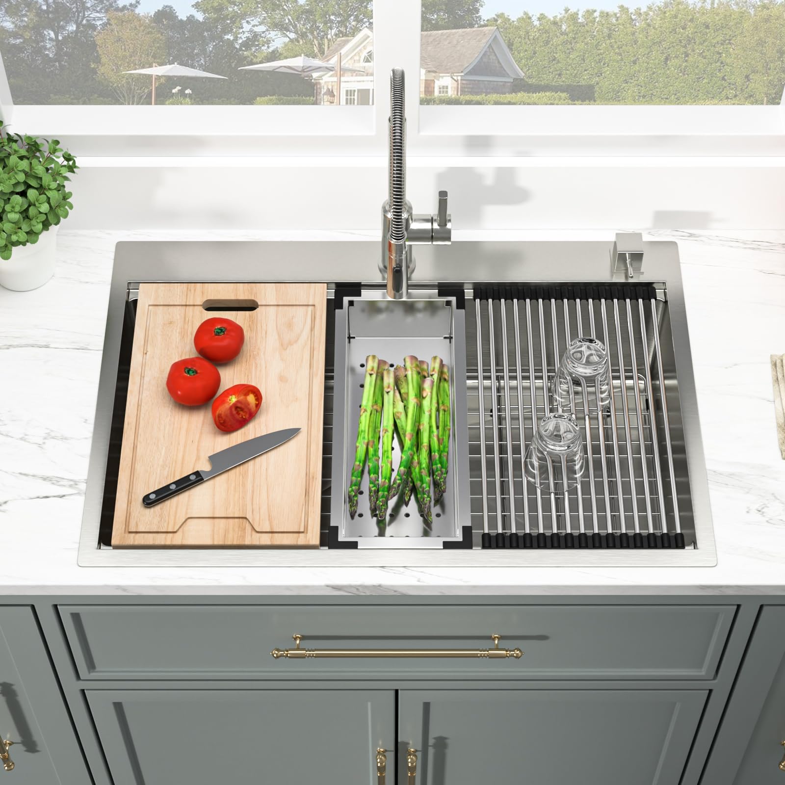 33 Inch Drop-in Kitchen Sink - 16 Gauge Stainless Steel Single Bowl Topmount Sink with Ledge Workstation | Handmade Basin for Modern Kitchens | Perfect for Meal Prep, Dishwashing & Small Space Cooking