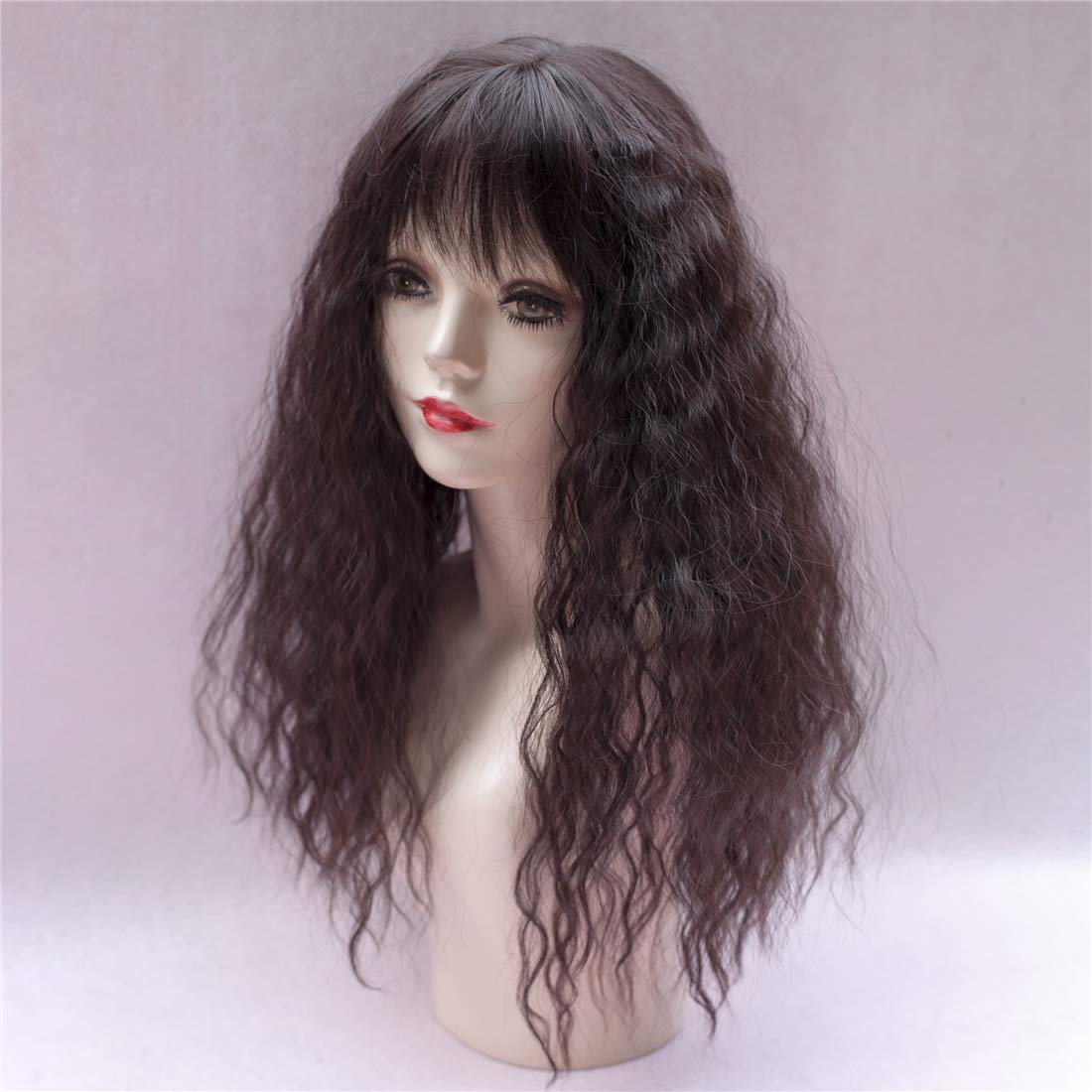 LXUE 22 Inch Wavy Hair Topper with Bangs - Volumizing Hair Extension for Women with Thinning Hair (Light Brown) | Perfect for Daily Wear, Parties & Special Occasions