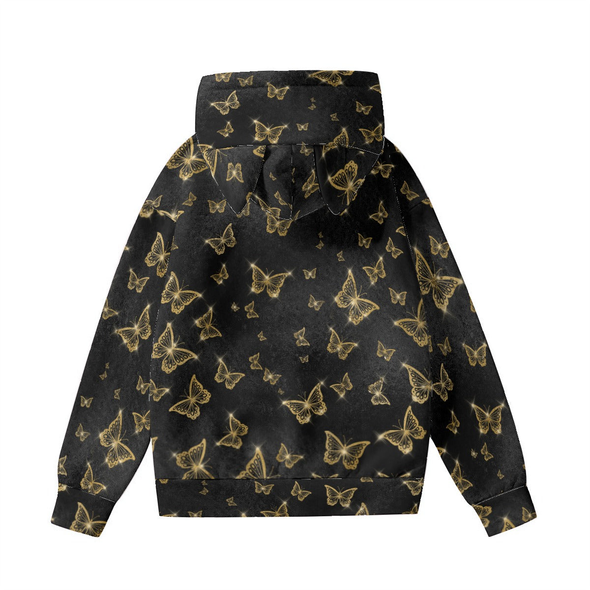 Golden Butterflies Hoodie With Cat Ears - Cute Kawaii Women's Pullover Sweatshirt for Cosplay, Anime Conventions & Casual Streetwear
