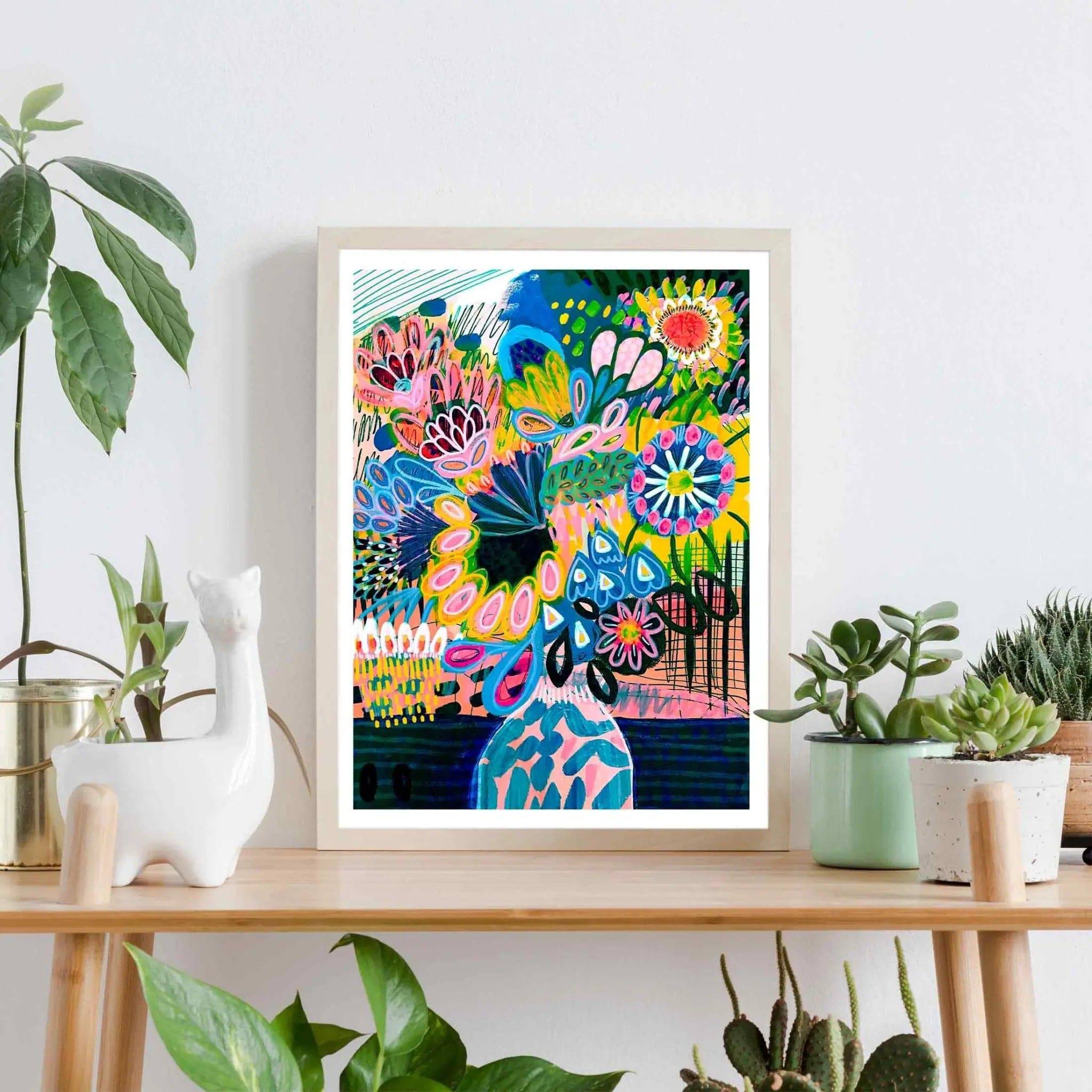 Abstract Floral Wall Art Print - Modern Canvas Painting of Flowers in Vase for Living Room & Bedroom Decor