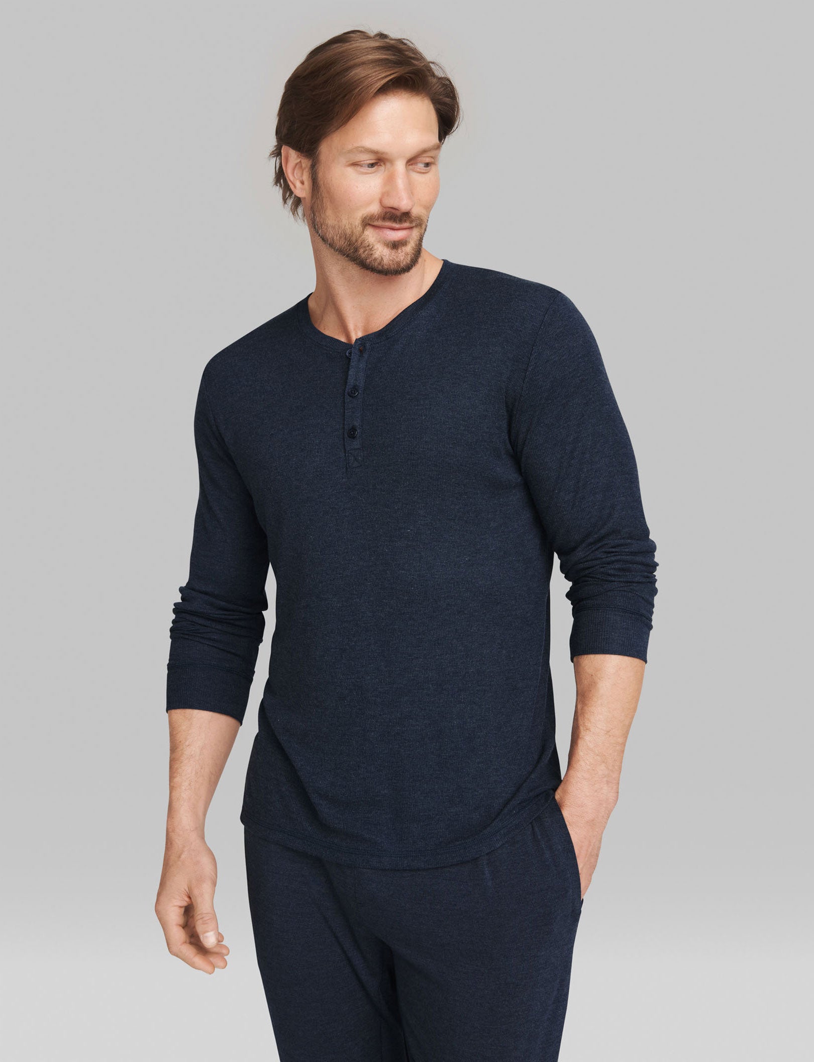 Comfortable Men's Lounge Henley Shirt - Soft Cotton Relaxed Fit for Casual Wear, Home Lounging & Weekend Outings