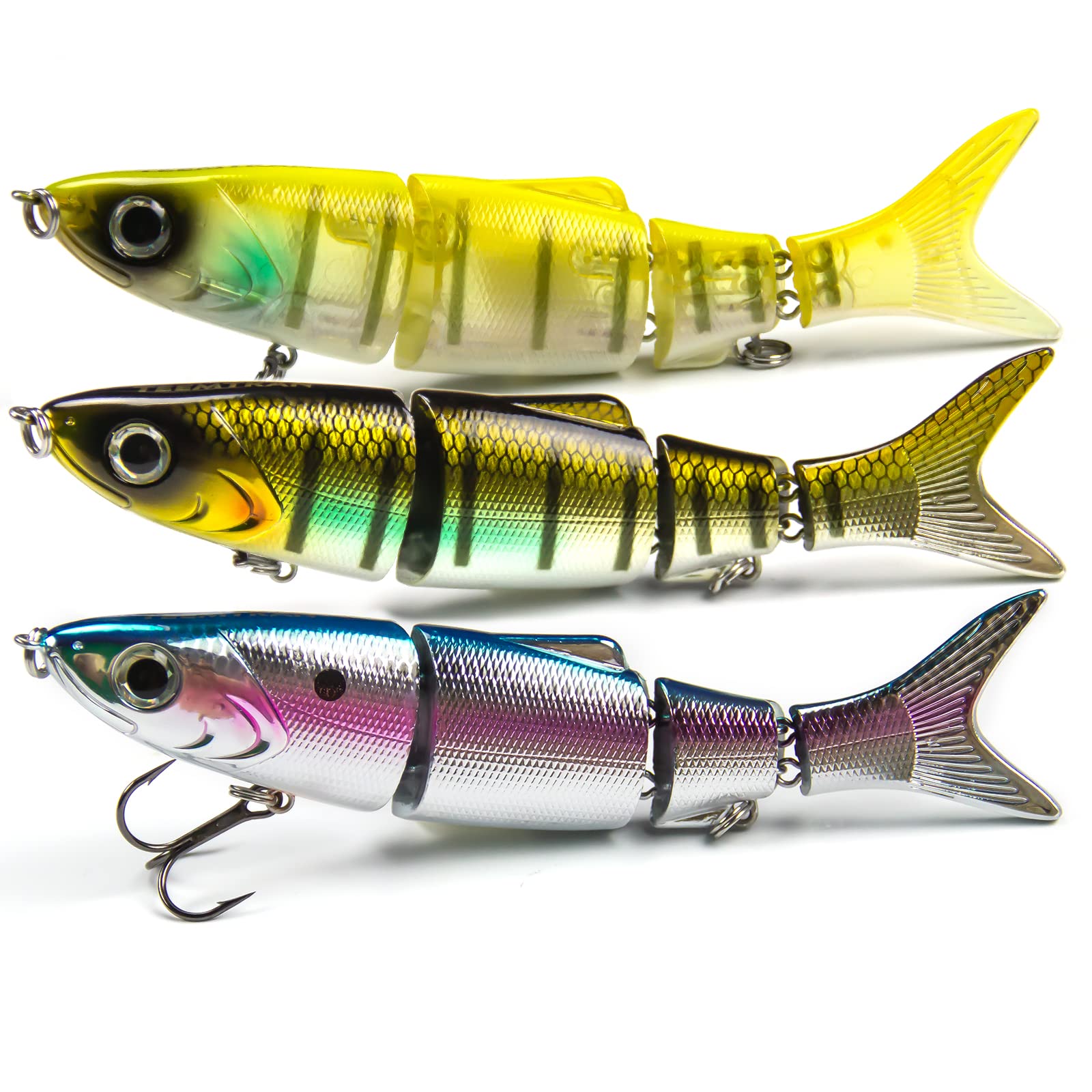 Premium 3-Piece Bass Fishing Lures Kit - Freshwater Trout Crankbaits & Saltwater Multi-Jointed Swimbaits with #4 Hooks - Perfect for Lake, River, and Ocean Fishing Adventures