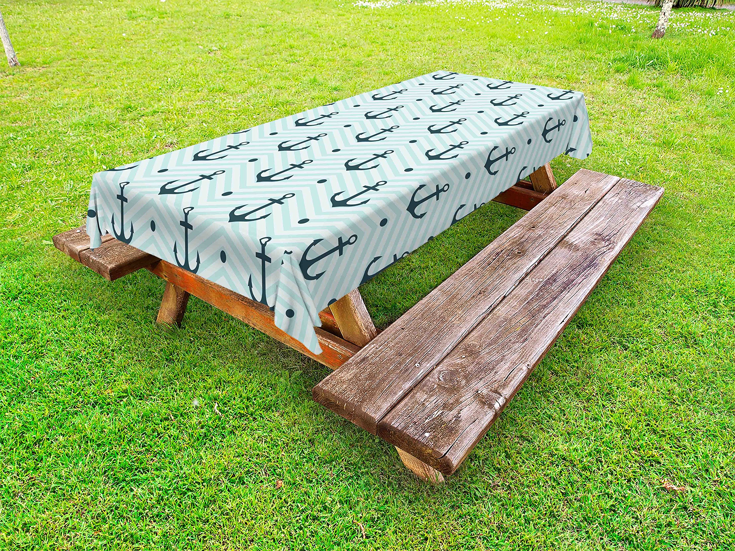 Ambesonne Anchor Outdoor Tablecloth - Waterproof Washable Picnic Table Cover with Abstract Wave Design, 58x120 Inches, Dark Green Turquoise - Perfect for Beach Parties, BBQs, and Outdoor Dining