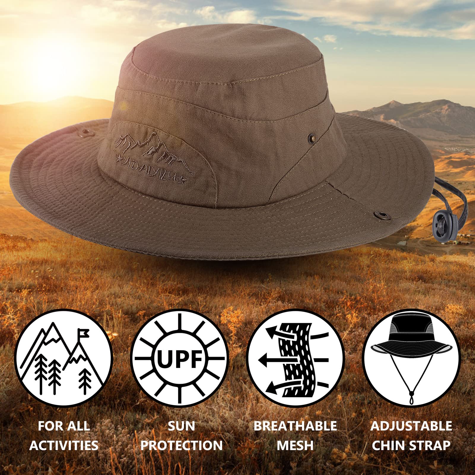 UPF 50+ Sun Hat for Men & Women - Wide Brim Bucket Fishing Hat with Neck Flap, Safari Boonie Hat for Outdoor Activities, Beach, Hiking & Travel