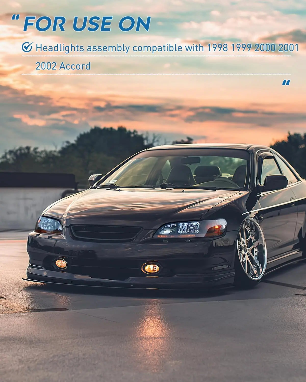 1998-2002 Honda Accord Headlight Assembly - Black Housing with Amber Reflector & Clear Lens Upgrade | Direct Fit Replacement for Improved Night Visibility