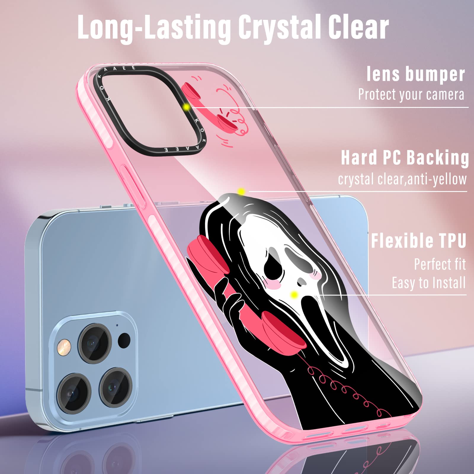 2 in 1 Cute Skull Skeleton iPhone 14 Pro Max Case for Women - Soft TPU Bumper Cover with Ring Holder - Gothic Girly Phone Case for 6.7