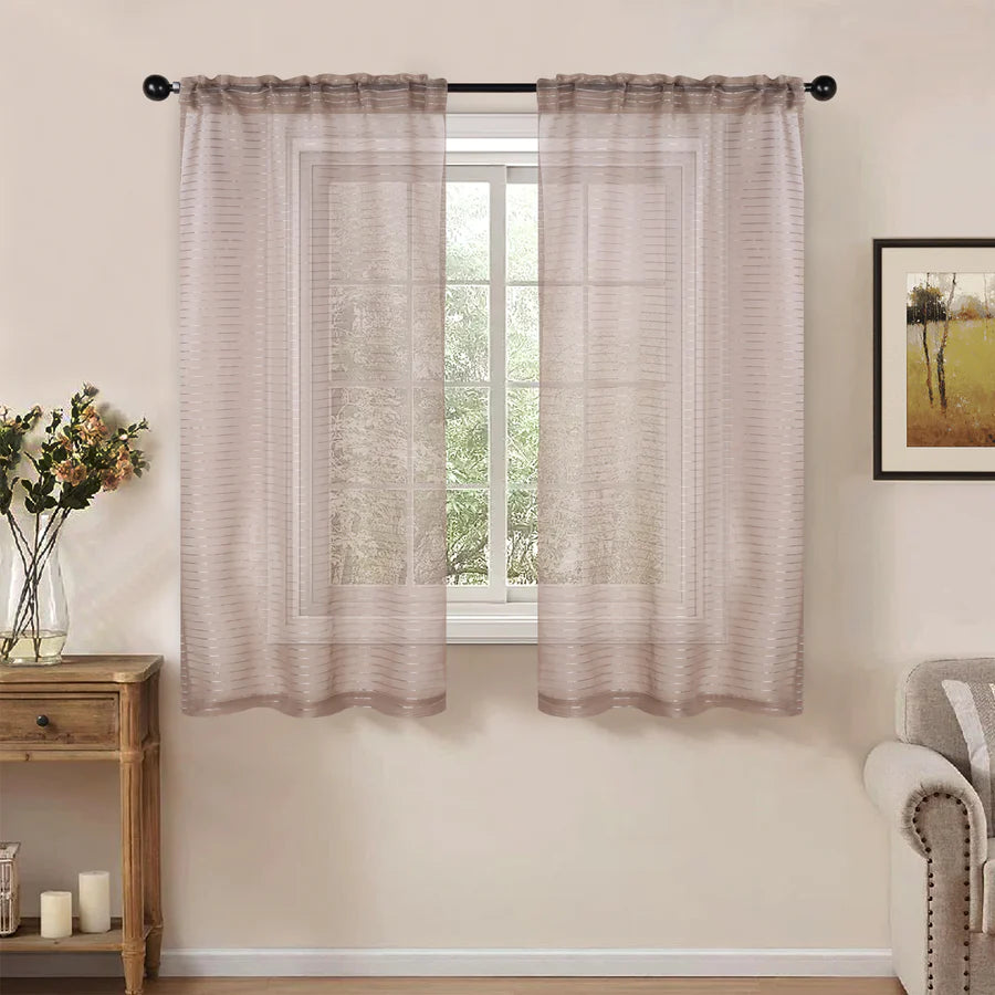 Jackson Striped Sheer Window Curtain Panels - Set of 2 Panels, Light Filtering Sheer Curtains for Living Room, Bedroom, Kitchen - 84 Inches Long, Soft & Airy Textured Fabric