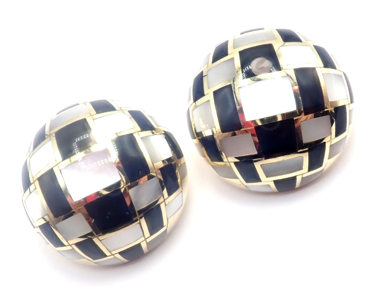 Tiffany & Co Cummings 18k Gold Mother of Pearl Black Jade Checkerboard Earrings for Women - Luxury Statement Jewelry for Parties, Weddings & Special Occasions