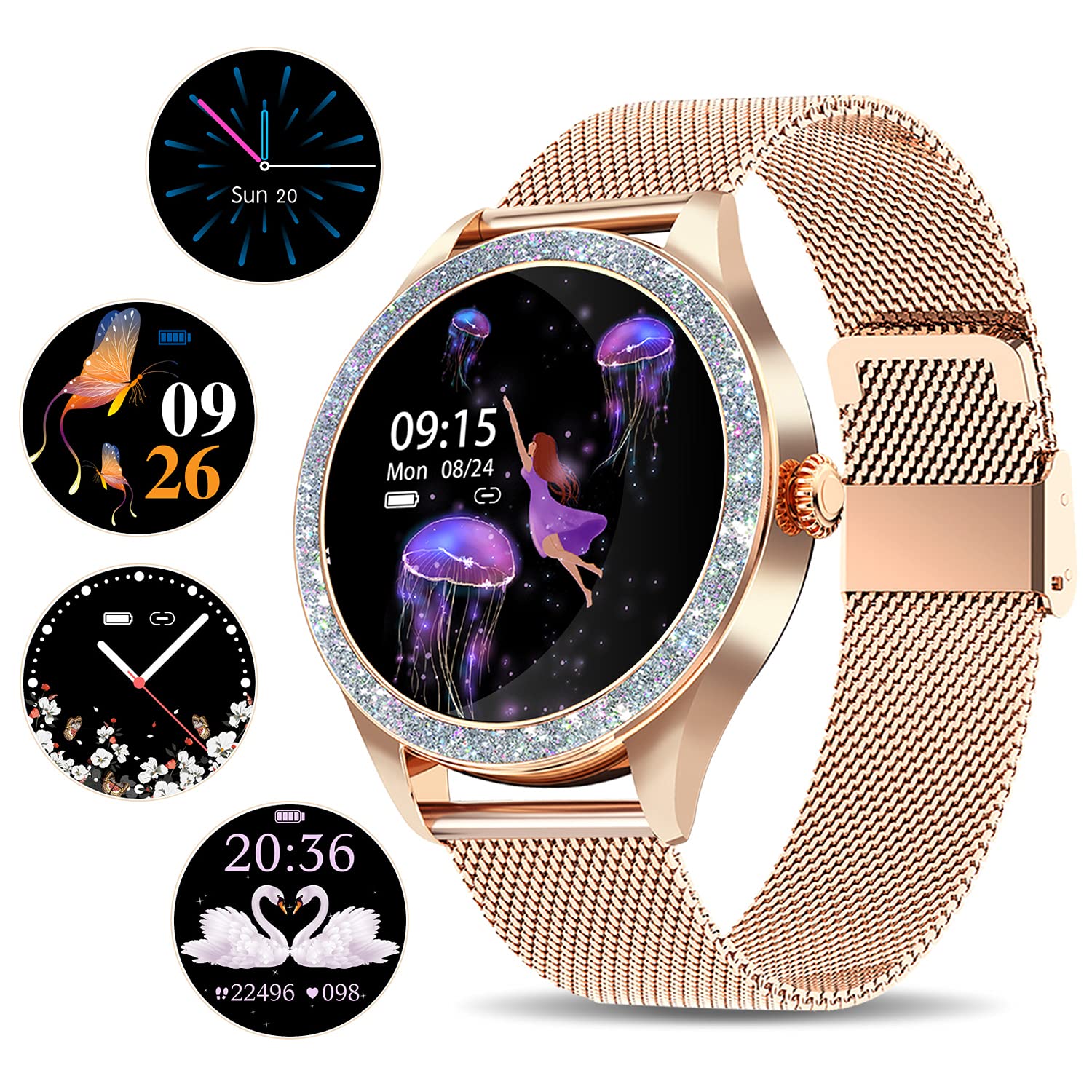 ANYTEC Smart Watch for Women - Fitness Tracker with Heart Rate Monitor, Sleep Tracking, IP68 Waterproof, Bluetooth Smartwatch Compatible with Android & iPhone, Slim Stainless Steel Ladies Watch (Gold) - Perfect for Workouts, Running, Swimming & Daily Activity Tracking
