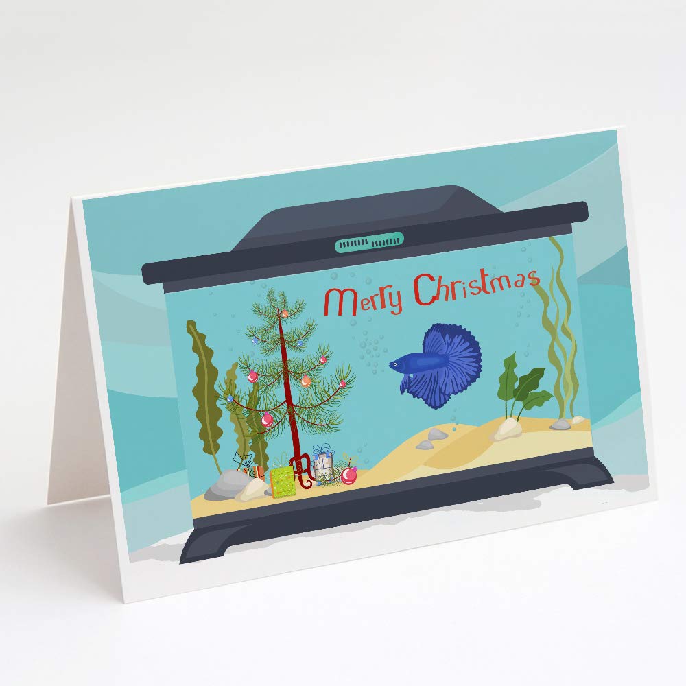 Delta Tail Betta Fish Christmas Greeting Cards - Pack of 8 Blank A7 Note Cards (5x7 inches) with Envelopes | Whimsical Holiday Stationery for Christmas Wishes, Thank You Notes & Seasonal Greetings
