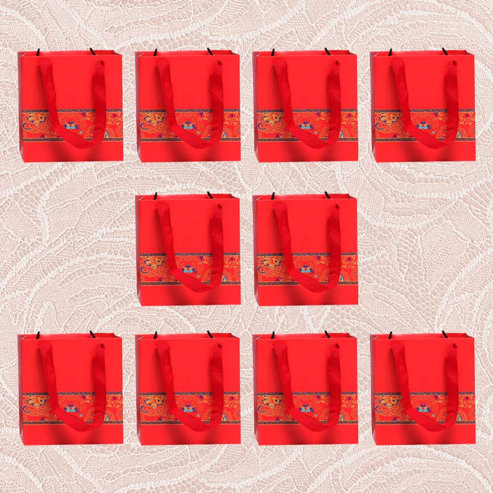 NUOBESTY 10pcs Chinese Zodiac Wrapping Paper Bags - Eco-Friendly Gift Packaging, Tote Bags for Lunar New Year, Birthday & Party Favors | Chinese Style Decorative Paper Bags for Gifts, Jewelry & Small Items