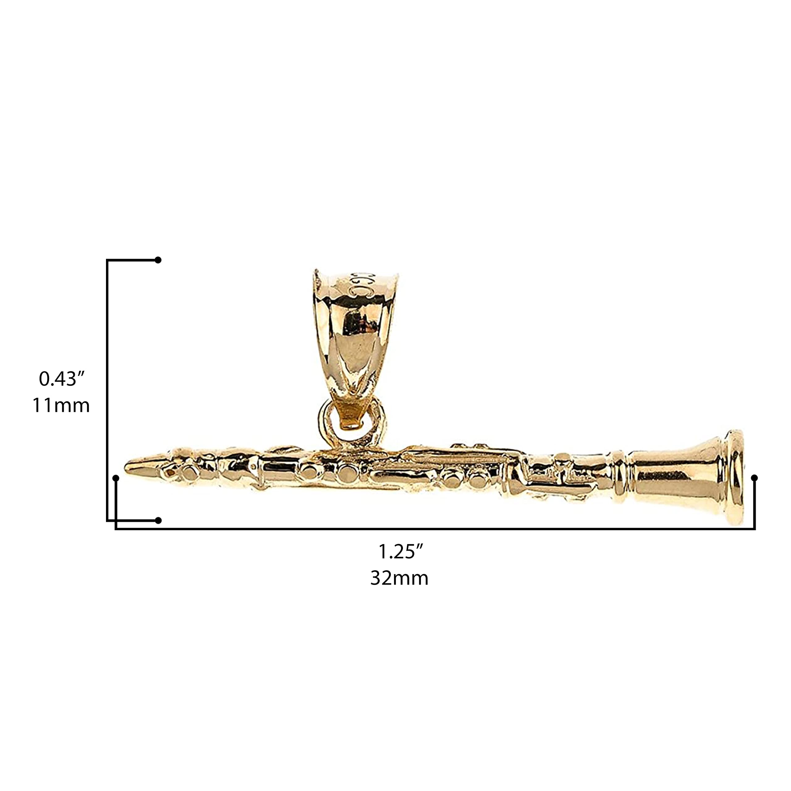 14K Yellow Gold Dangling Music Note Charm Woodwind Clarinet Pendant Necklace for Musicians & Music Lovers - Perfect Gift for Band Members, Graduation & Special Occasions