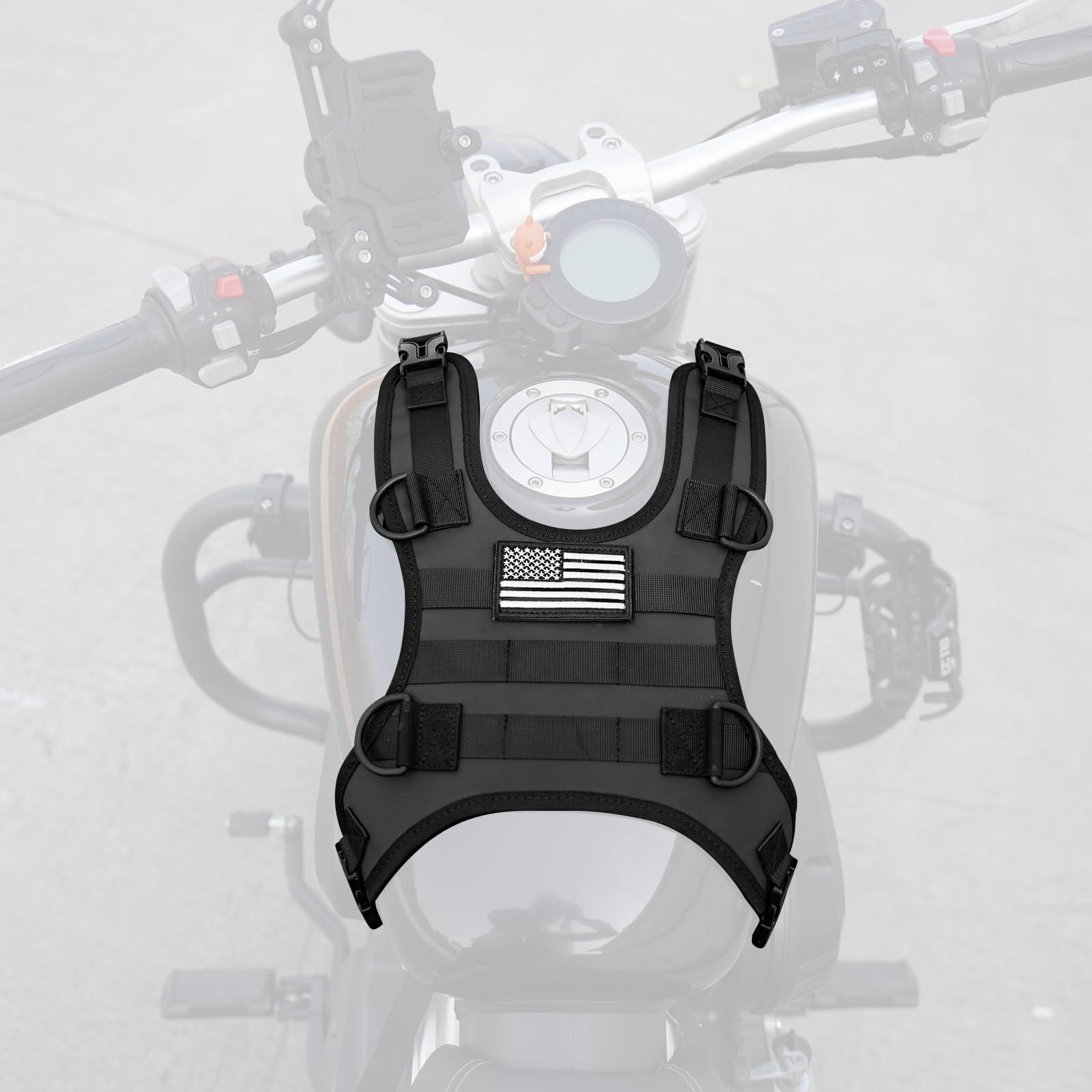 Universal Motorcycle Fuel Tank Bag Mounting Base - Waterproof Saddle Bag/Tail Bag/Seat Bag Mounting Accessory with US Flag Design | Perfect for Long-Distance Rides, Commuting & Adventure Motorcycling