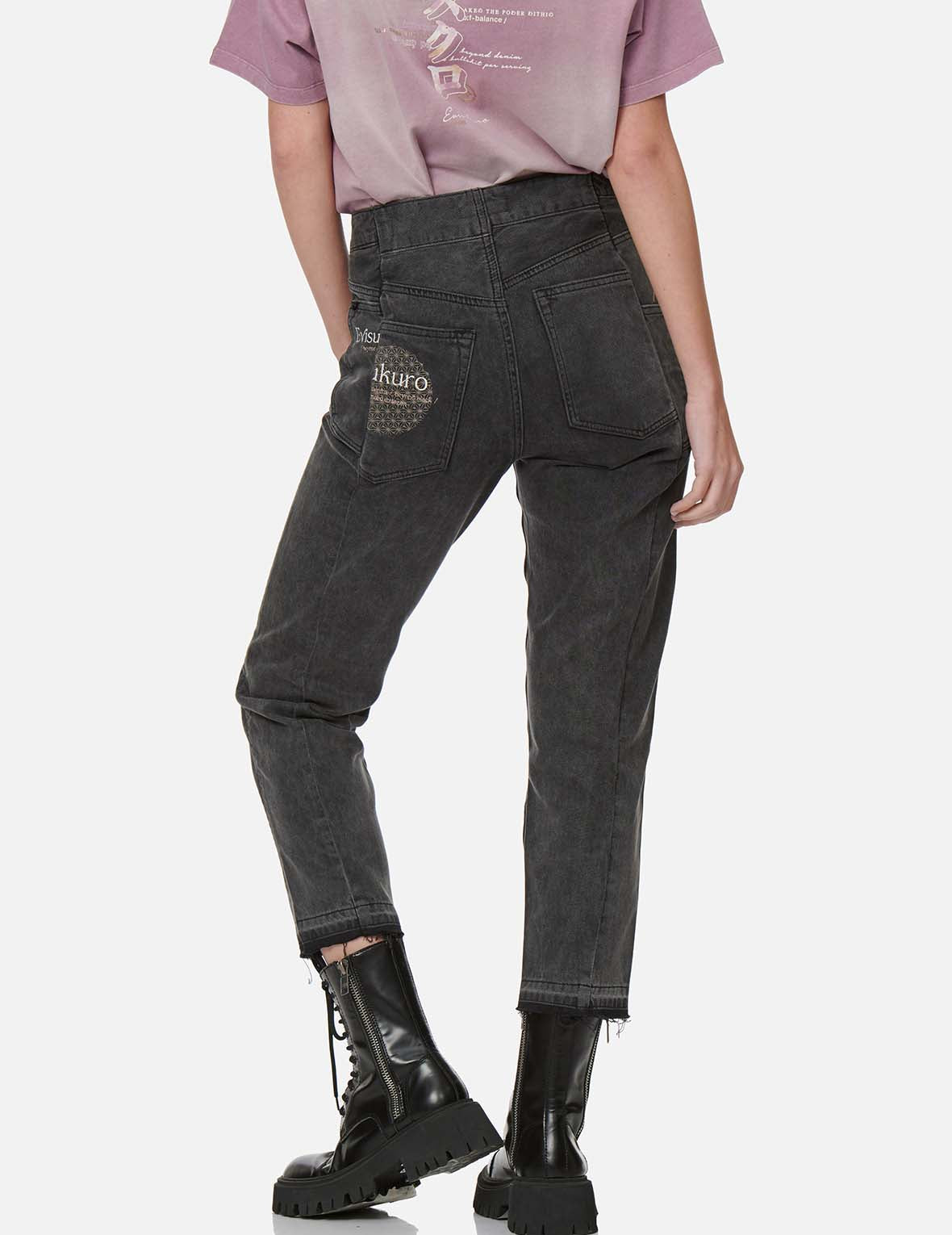 Distressed Embroidered Relaxed Fit Jeans for Women - Vintage Style High Waist Denim Pants for Casual Wear & Everyday Outfits