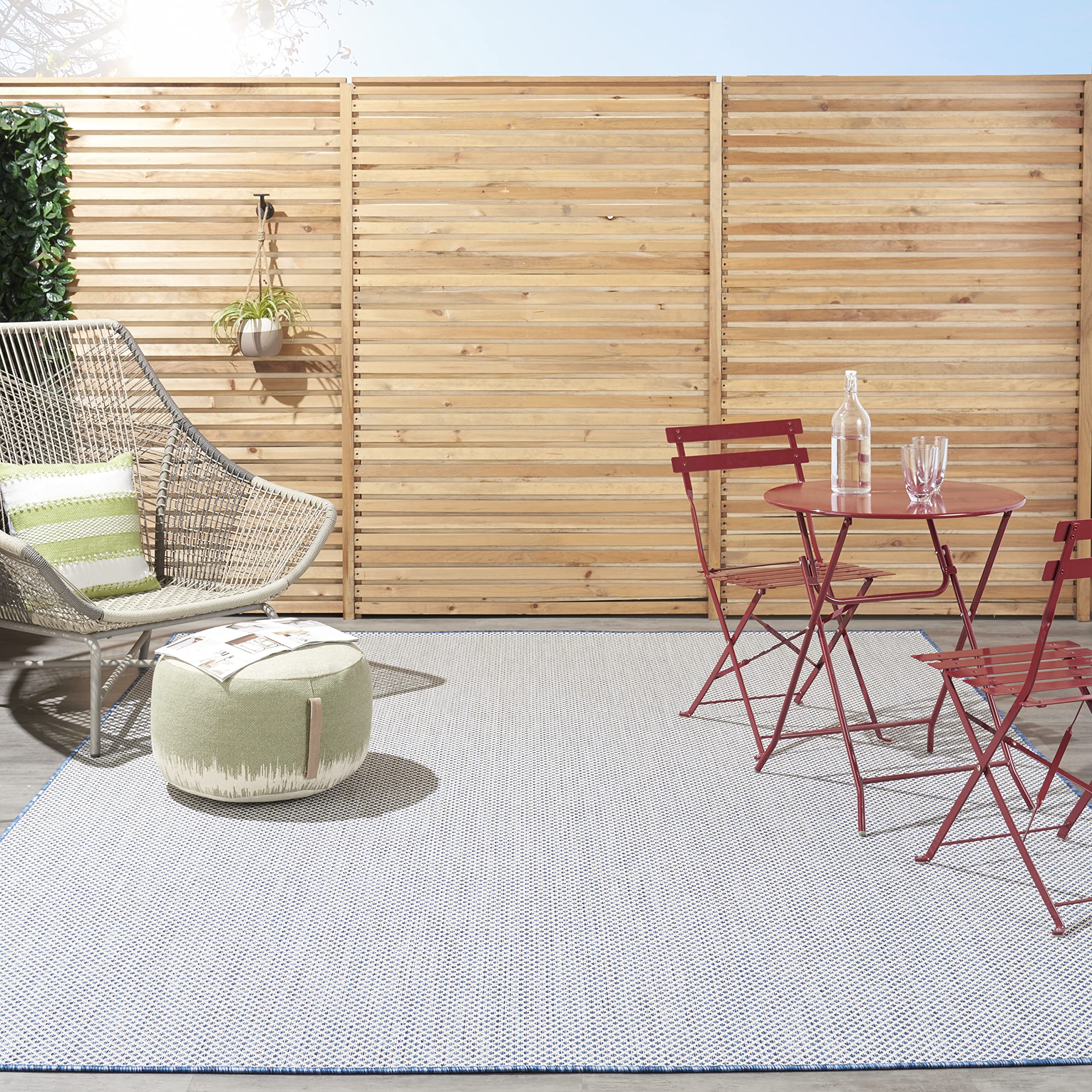 Nourison Courtyard 8' x 10' Indoor/Outdoor Area Rug - Ivory Blue Geometric Design, Easy to Clean, Non-Shedding - Perfect for Bedroom, Living Room, Dining Room, Deck, Patio & Backyard (8x10) | Durable & Stylish Home Decor for All Seasons