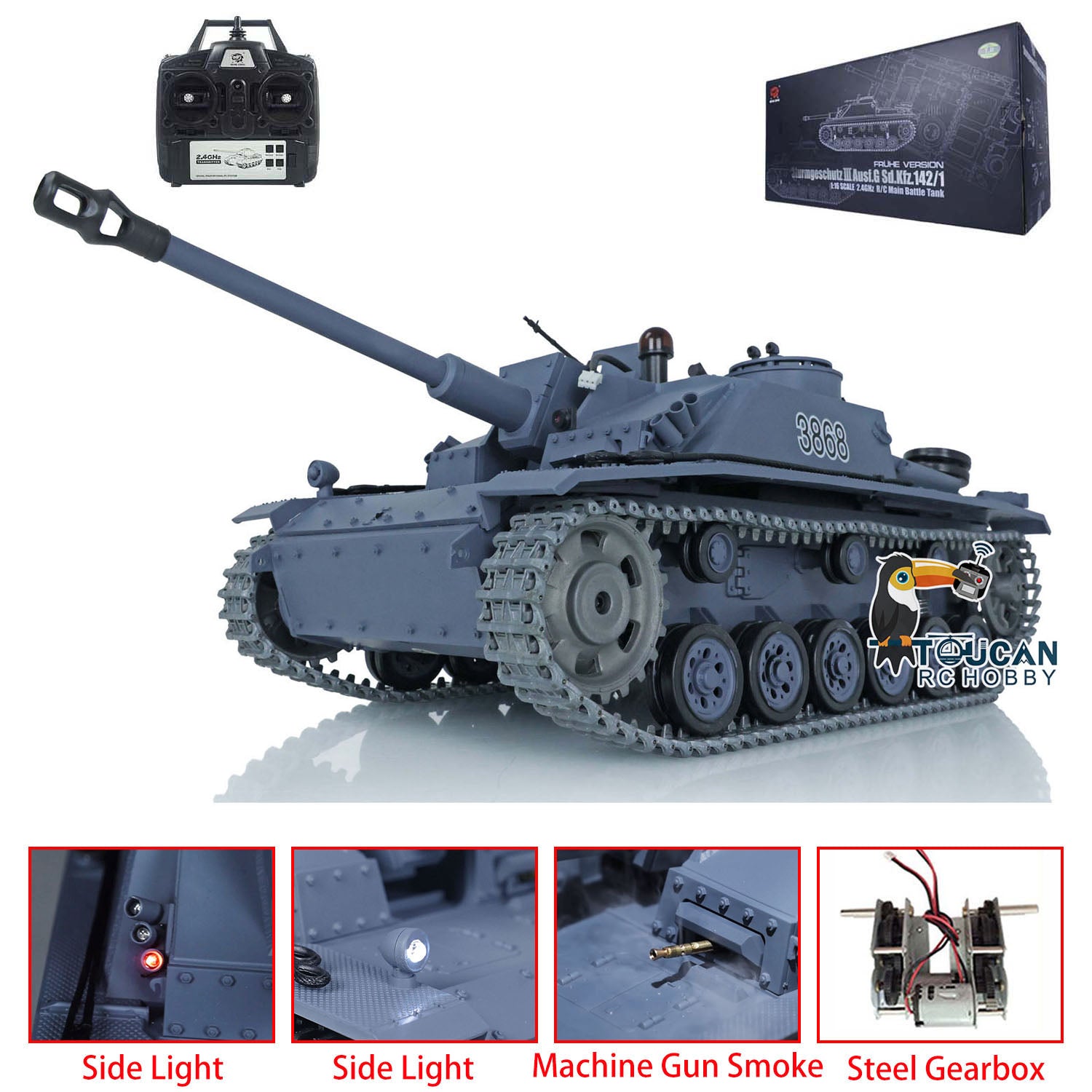 1/16 Heng Long 7.0 German Stug III Metal RC Tank - Remote Controlled Military Hobby Model with Upgraded Version & Flash Lights | Perfect for Collectors, Battle Reenactments and RC Tank Competitions