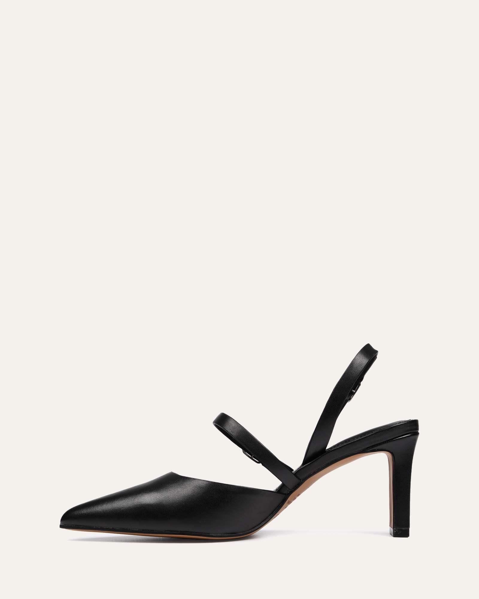 KARINA Women's Black Leather Mid Heel Pumps - Comfortable & Stylish for Work, Parties & Special Occasions