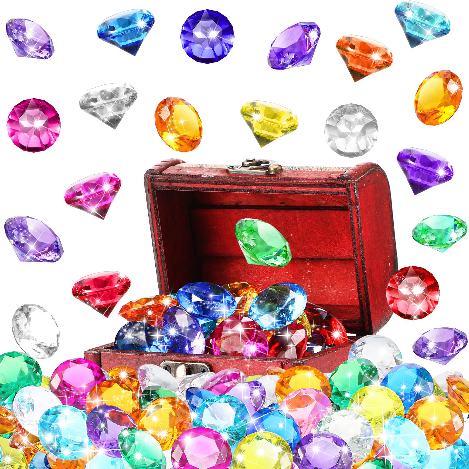 Namalu 24-Piece Diving Gem Pool Toy Set - Colorful Diamond Treasure Chest for Kids, Wooden Underwater Antique Box Dive Game - Perfect for Swimming Pool Parties, Summer Fun & Underwater Treasure Hunts