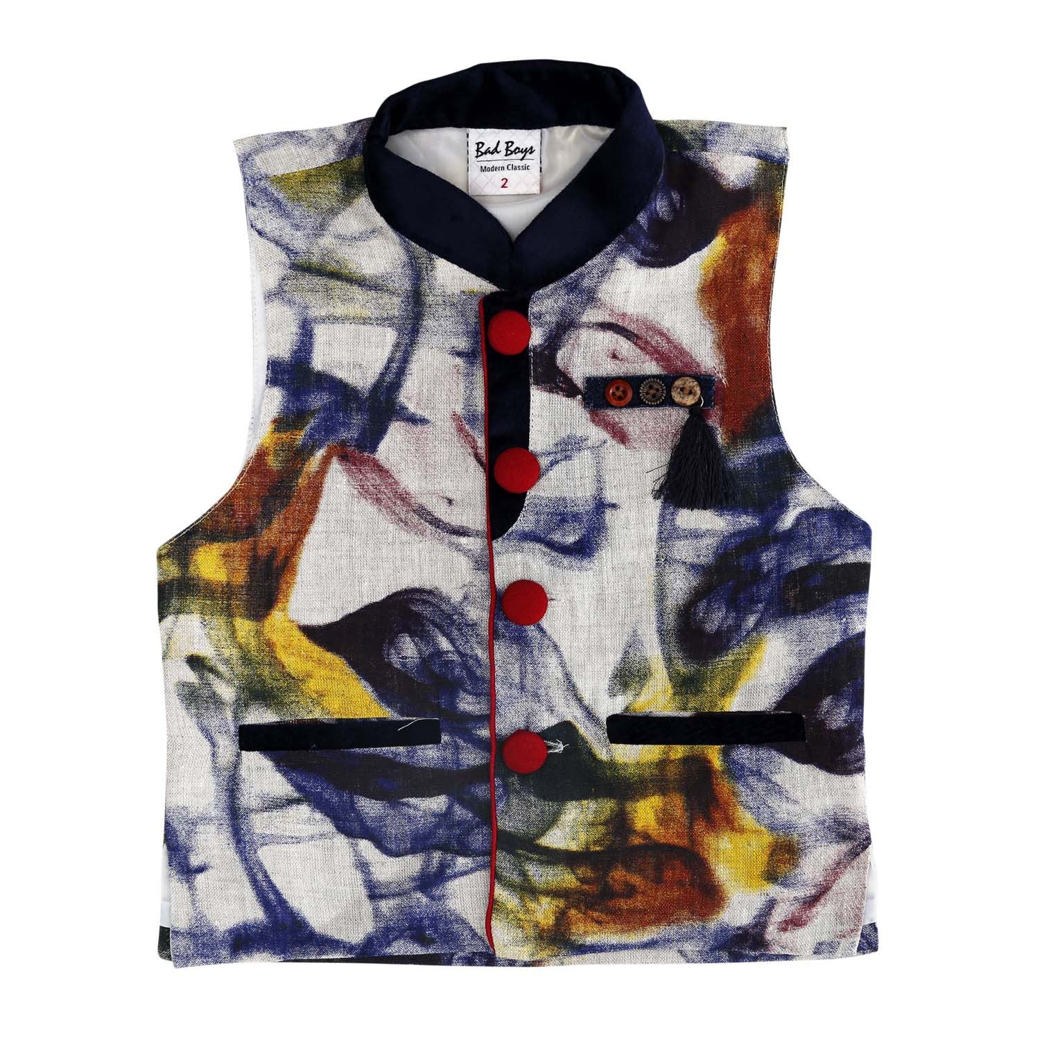 Stylish Red Digital Print Nehru Jacket Set for Men | Indian Ethnic Wear | Perfect for Weddings, Festivals & Cultural Events