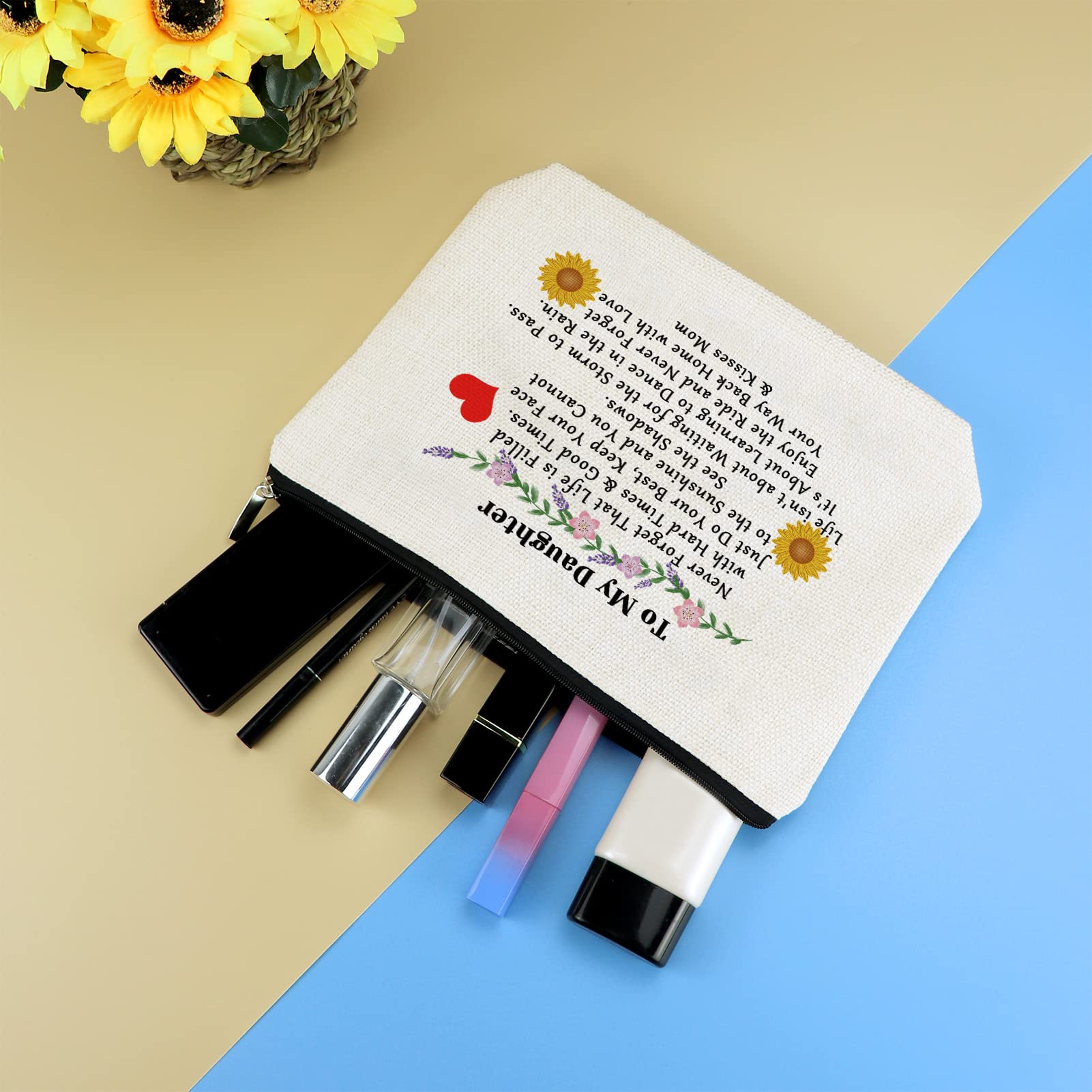 Personalized Makeup Bag for Daughter - Inspirational Cosmetic Travel Pouch from Mom & Dad - Perfect Christmas, Birthday, Graduation, Wedding & Bridal Shower Gift for Adult Daughter - Ideal for Daily Use, Travel & Special Occasions