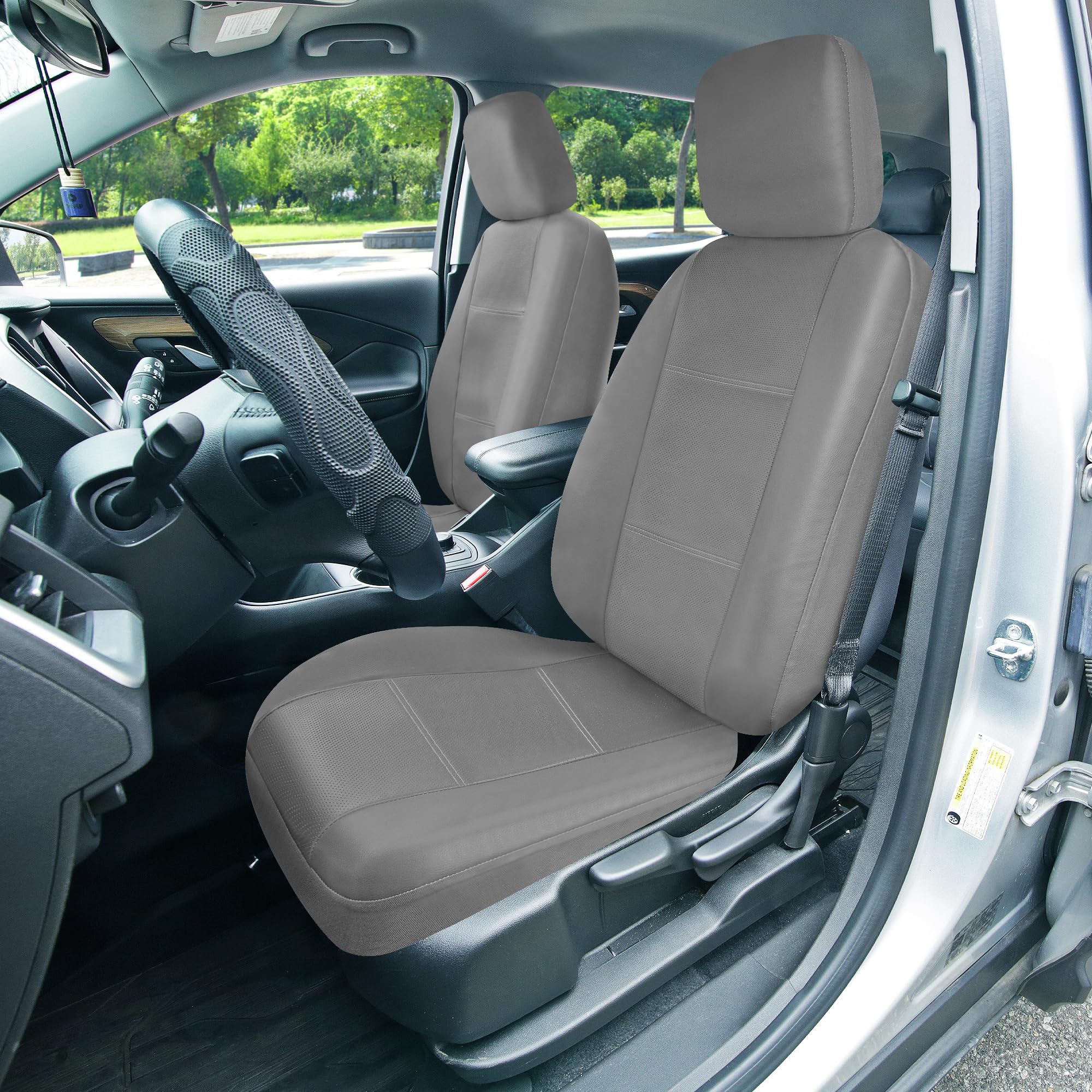 FH Group Full Set Faux Leather Car Seat Covers - Universal Fit for SUV & Sedan - Low Back Front & Split Bench Rear Seat Covers - Airbag Compatible - Gray - Perfect for Daily Commuting, Road Trips & Car Interior Protection