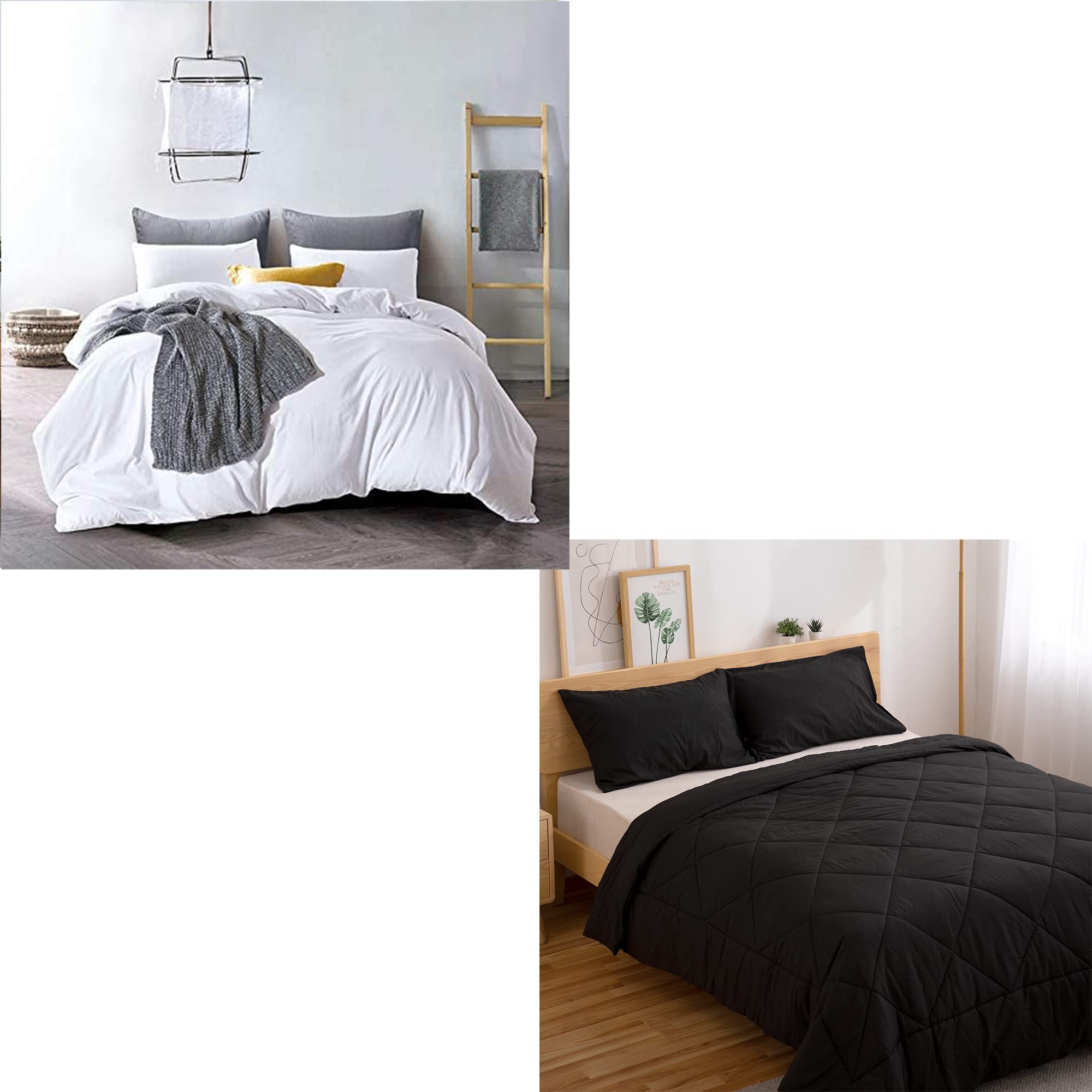 ATsense 6-Piece King Size Bedding Set - Premium Washed Cotton White Duvet Cover & Microfiber Black Comforter Set | Ultra Soft All-Season Luxury Bed Sheets for Master Bedroom, Guest Room & Hotel Use